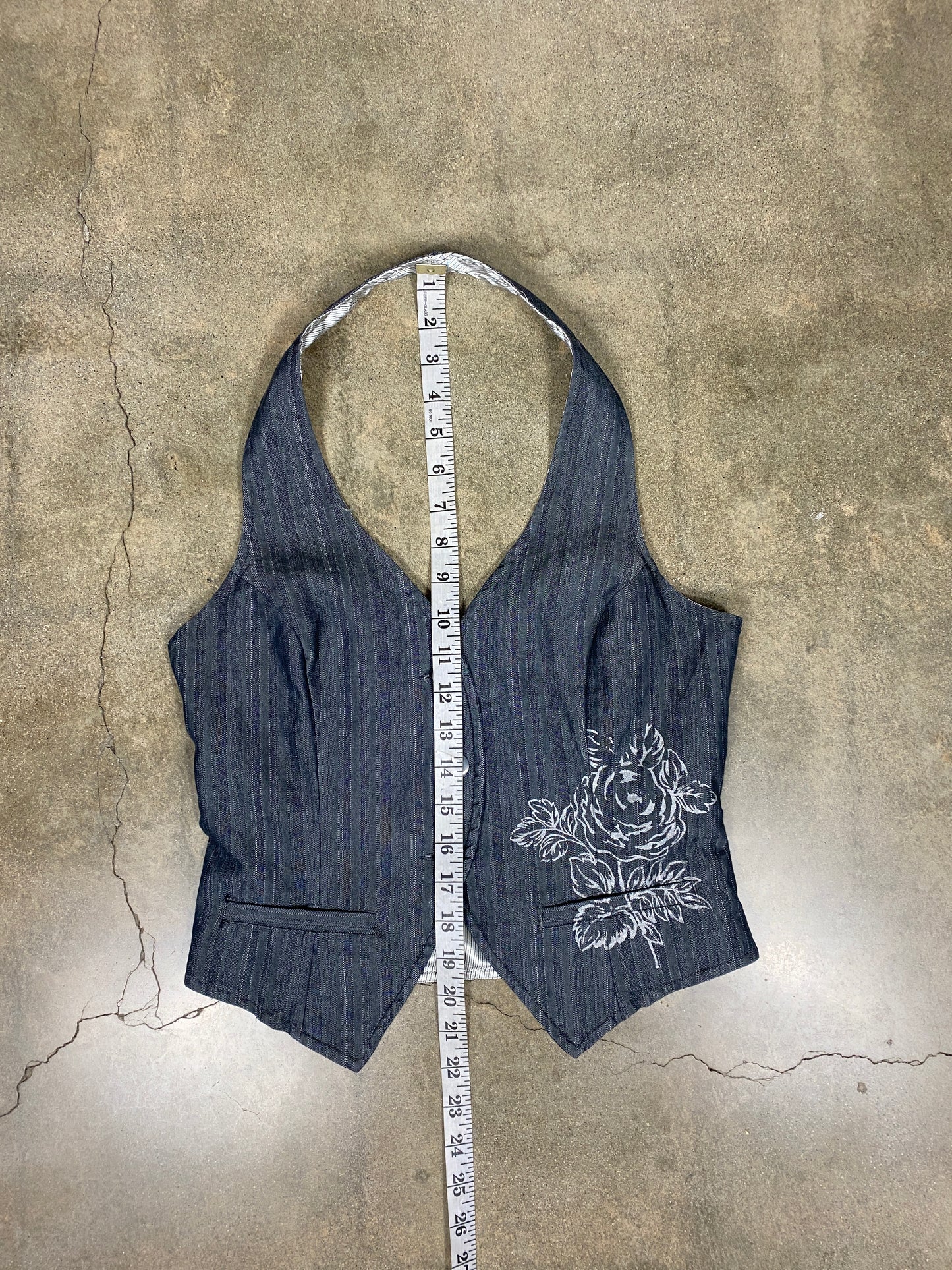Pinstripe Rose Print Vest