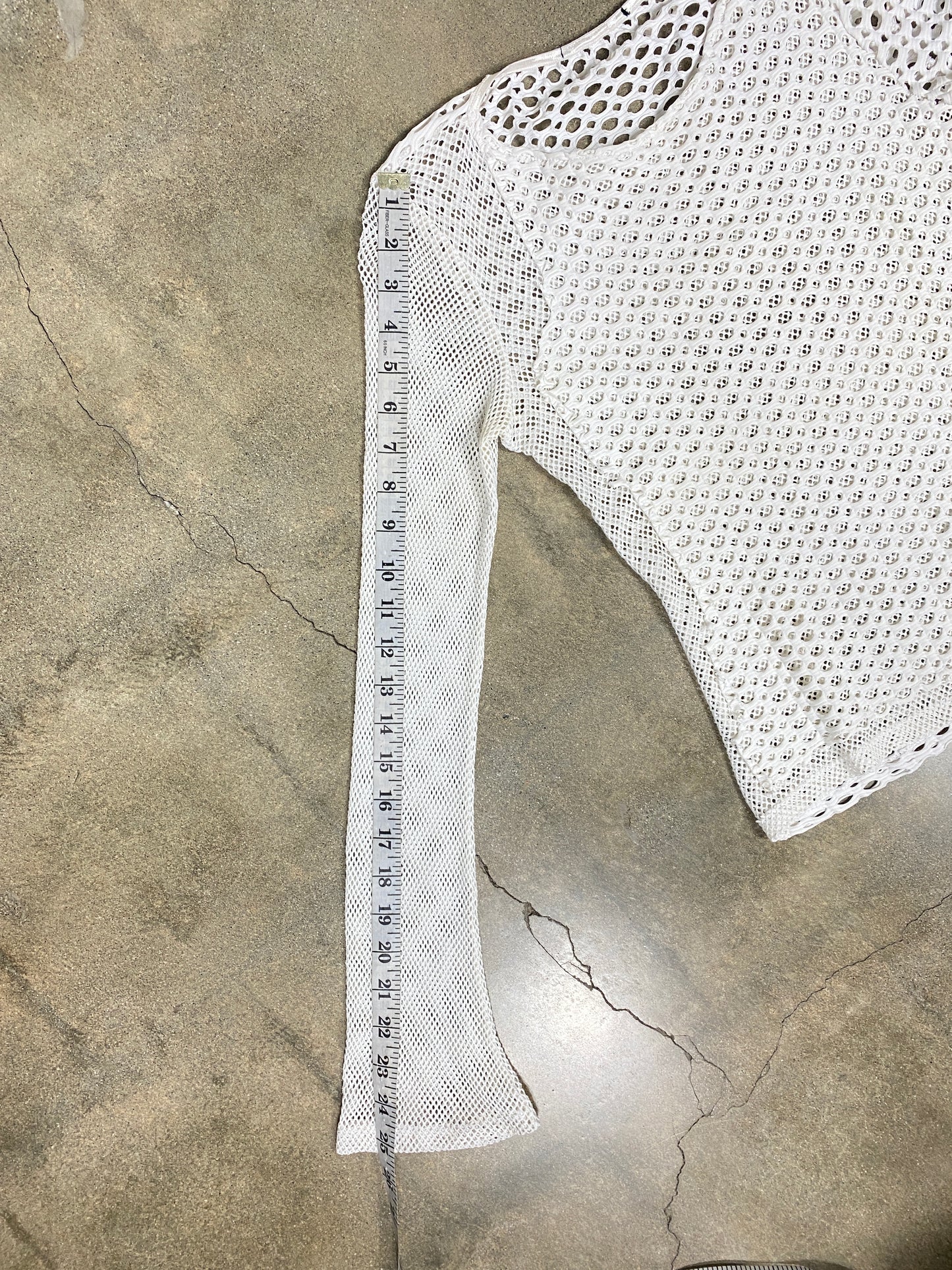 White Fishnet Bell Sleeve Top