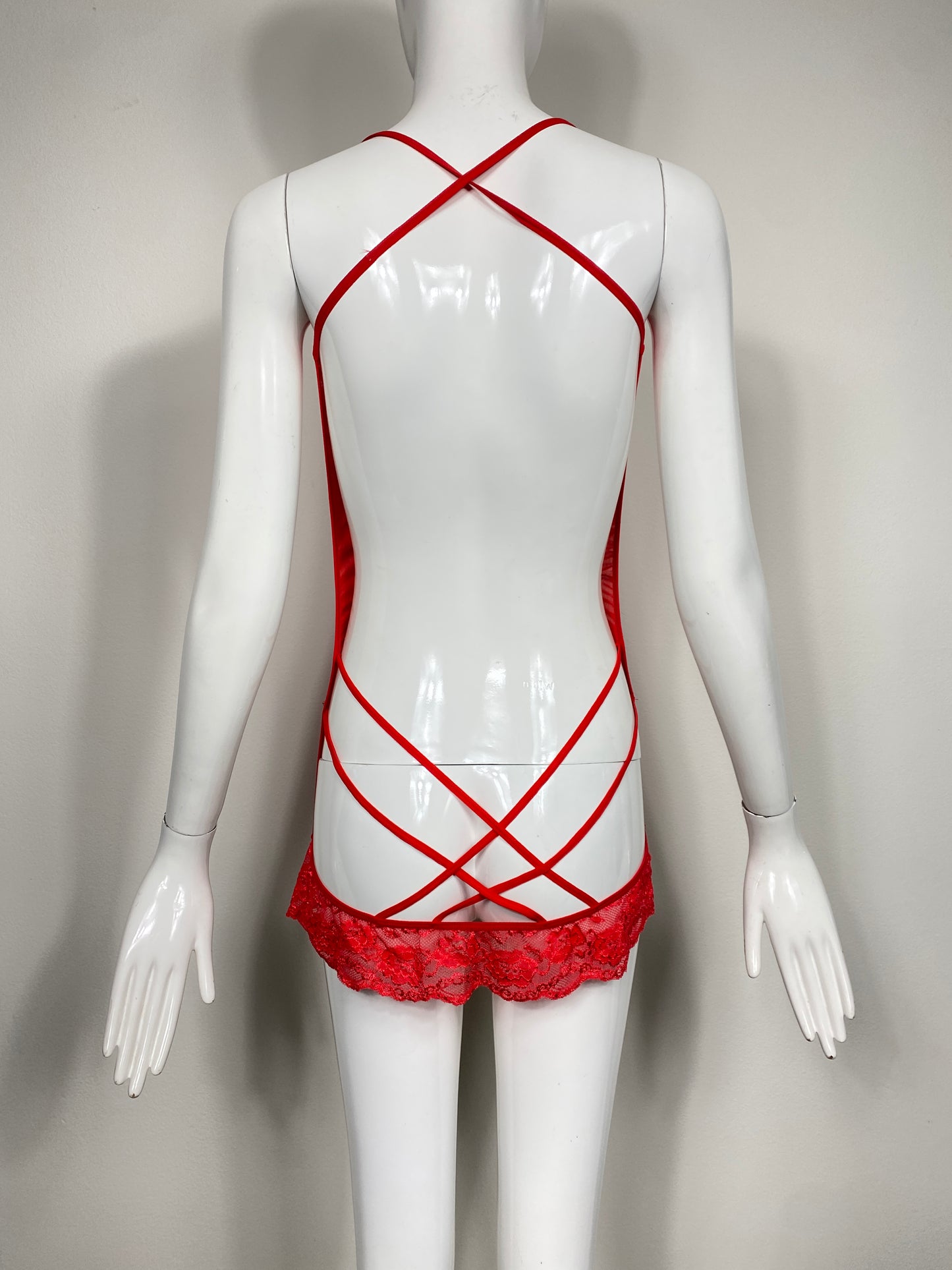 Red Mesh Lingerie Mini Dress