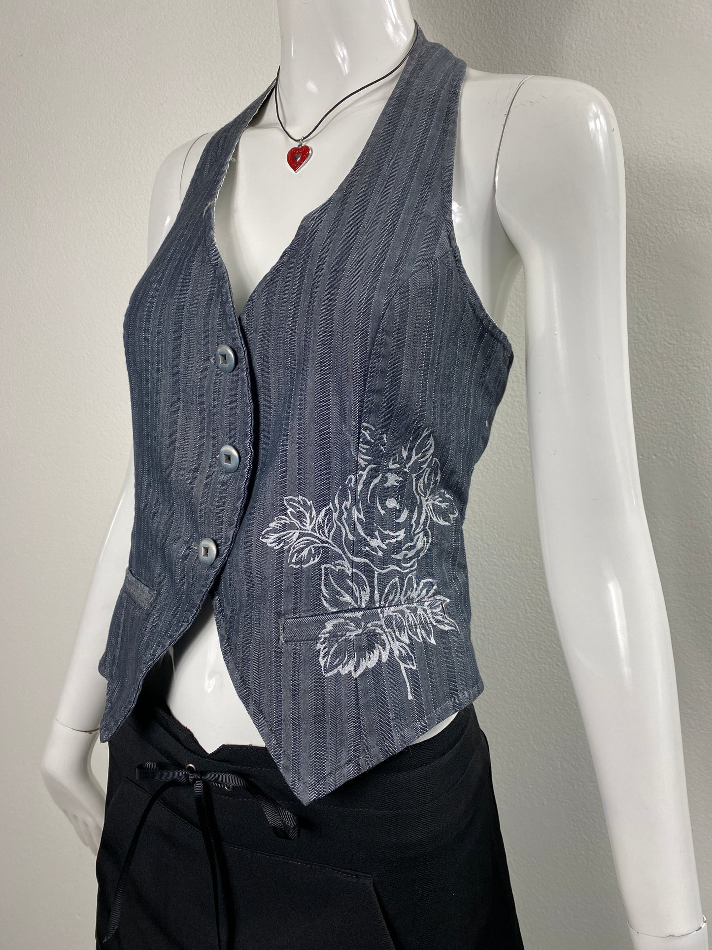 Pinstripe Rose Print Vest