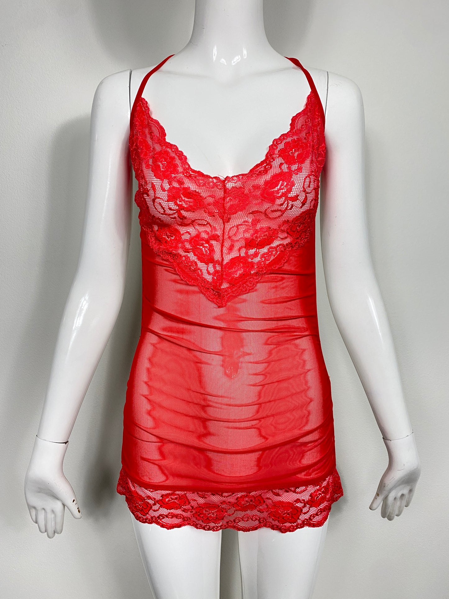 Red Mesh Lingerie Mini Dress