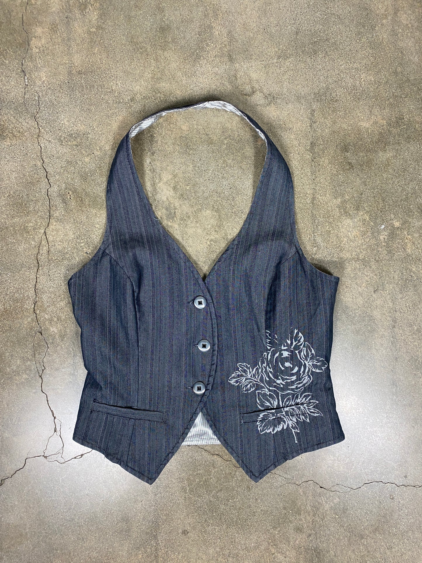Pinstripe Rose Print Vest