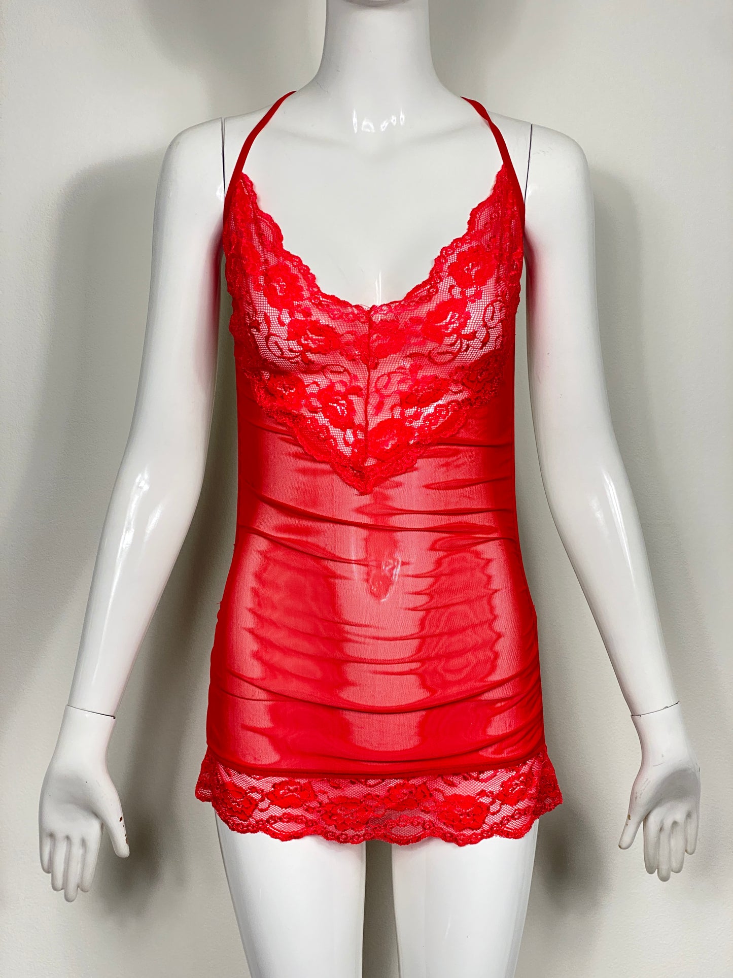 Red Mesh Lingerie Mini Dress