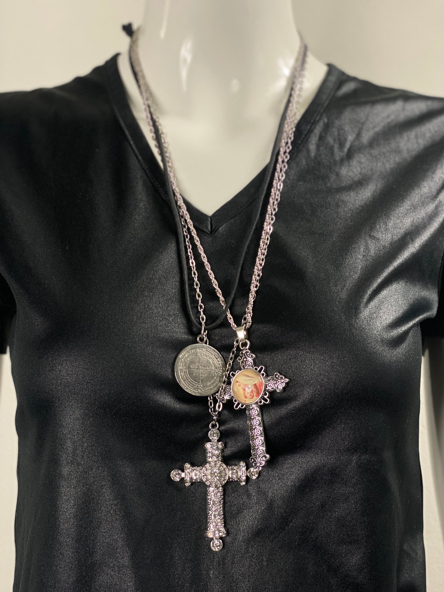 Oversized Rhinestone Cross Pendant