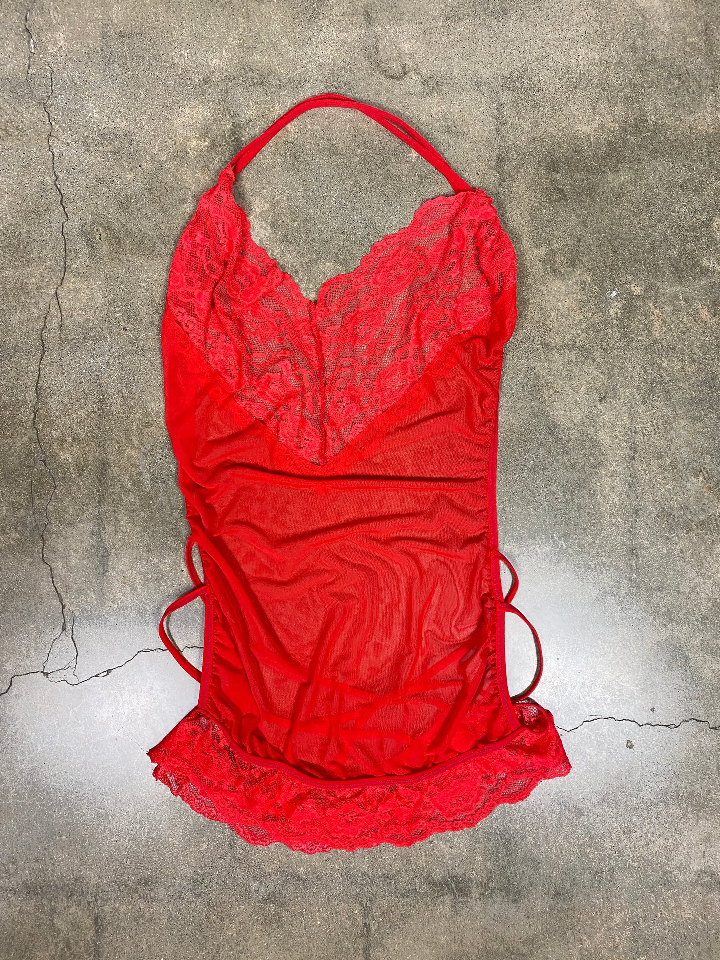 Red Mesh Lingerie Mini Dress