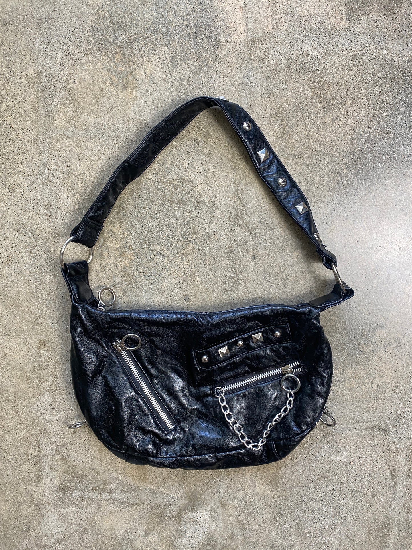 00's Black Studded Shoulder Purse