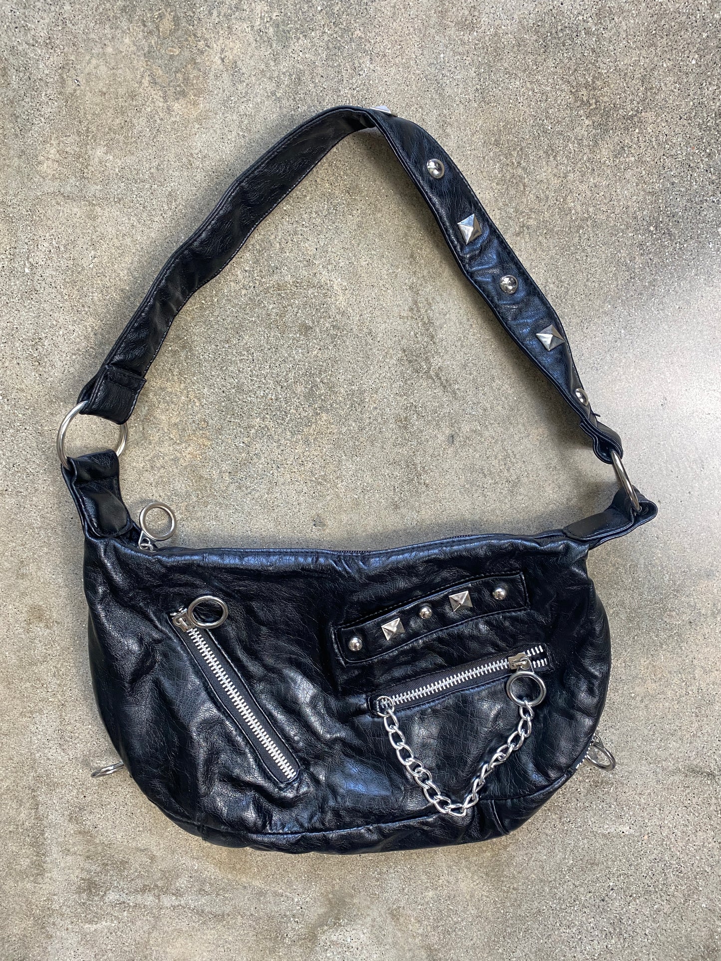 00's Black Studded Shoulder Purse