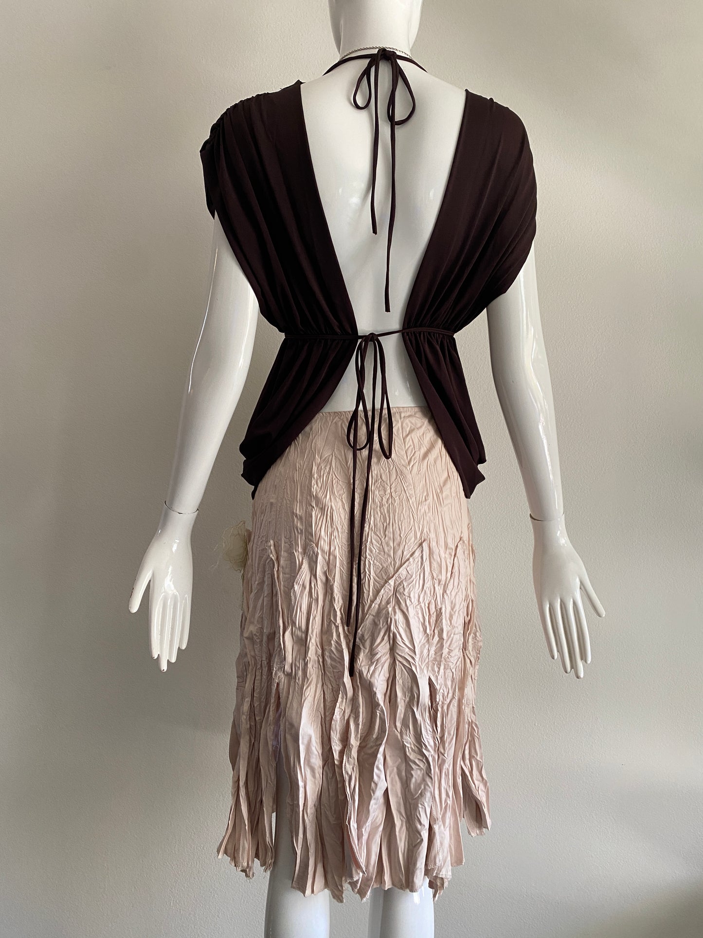 00's Chocolate Brown Abstract Top