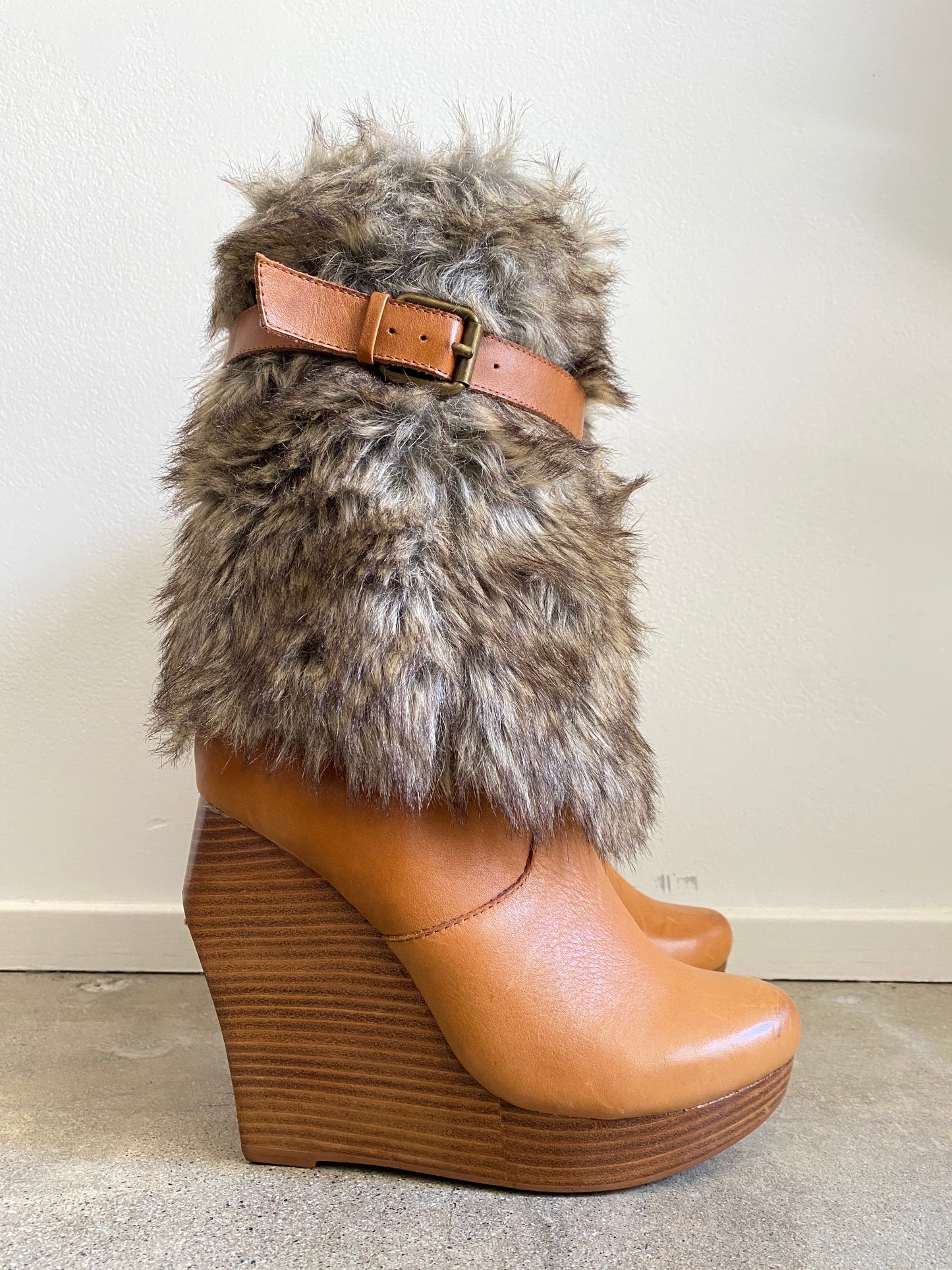 00's Fur Block Heel Boots