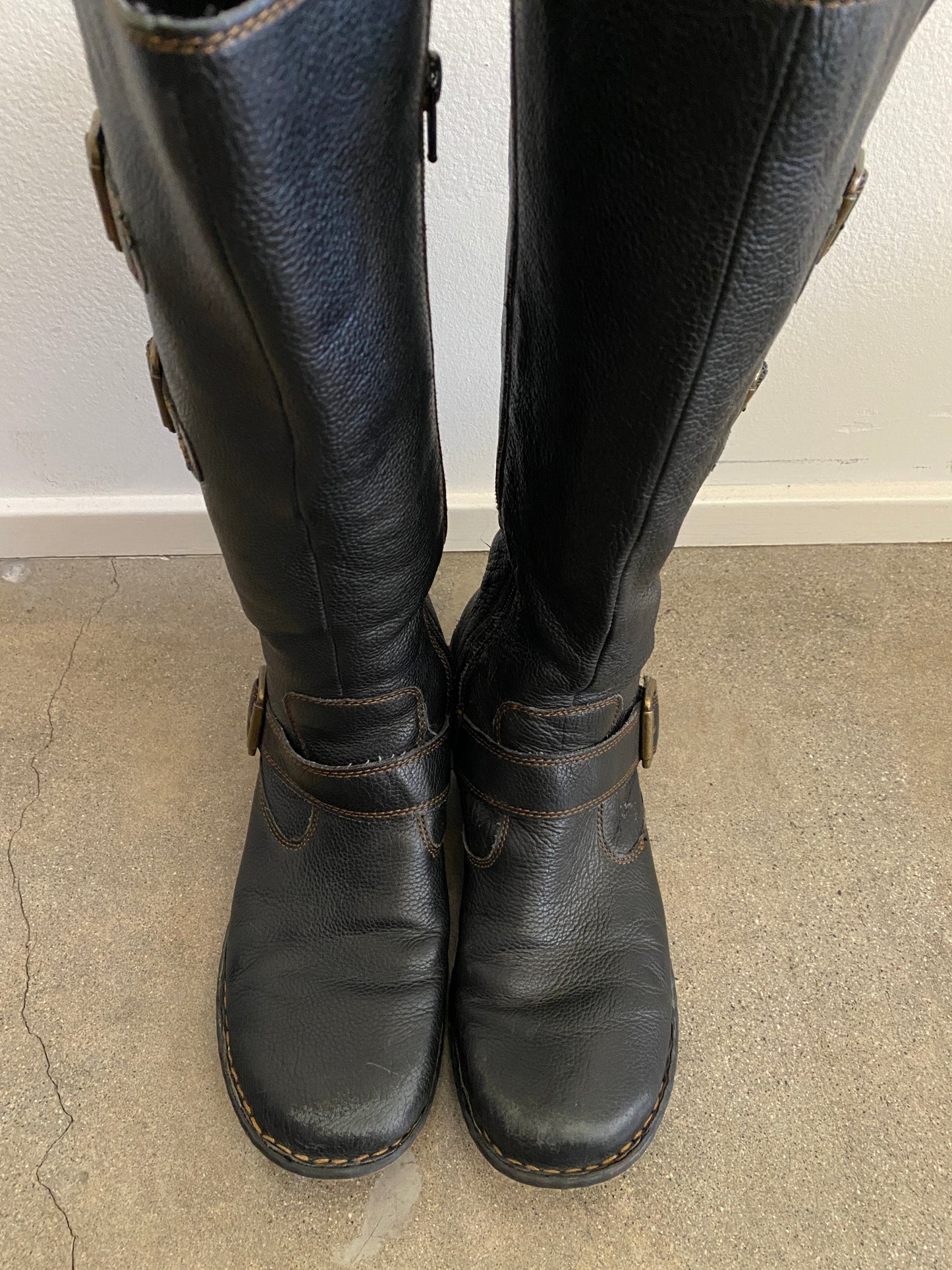 00's Black Leather Buckle Boots