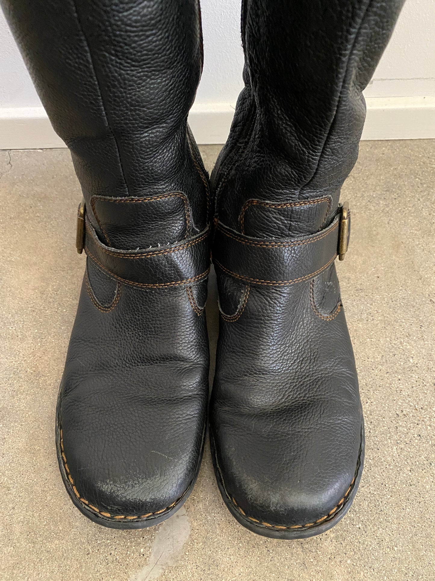 00's Black Leather Buckle Boots