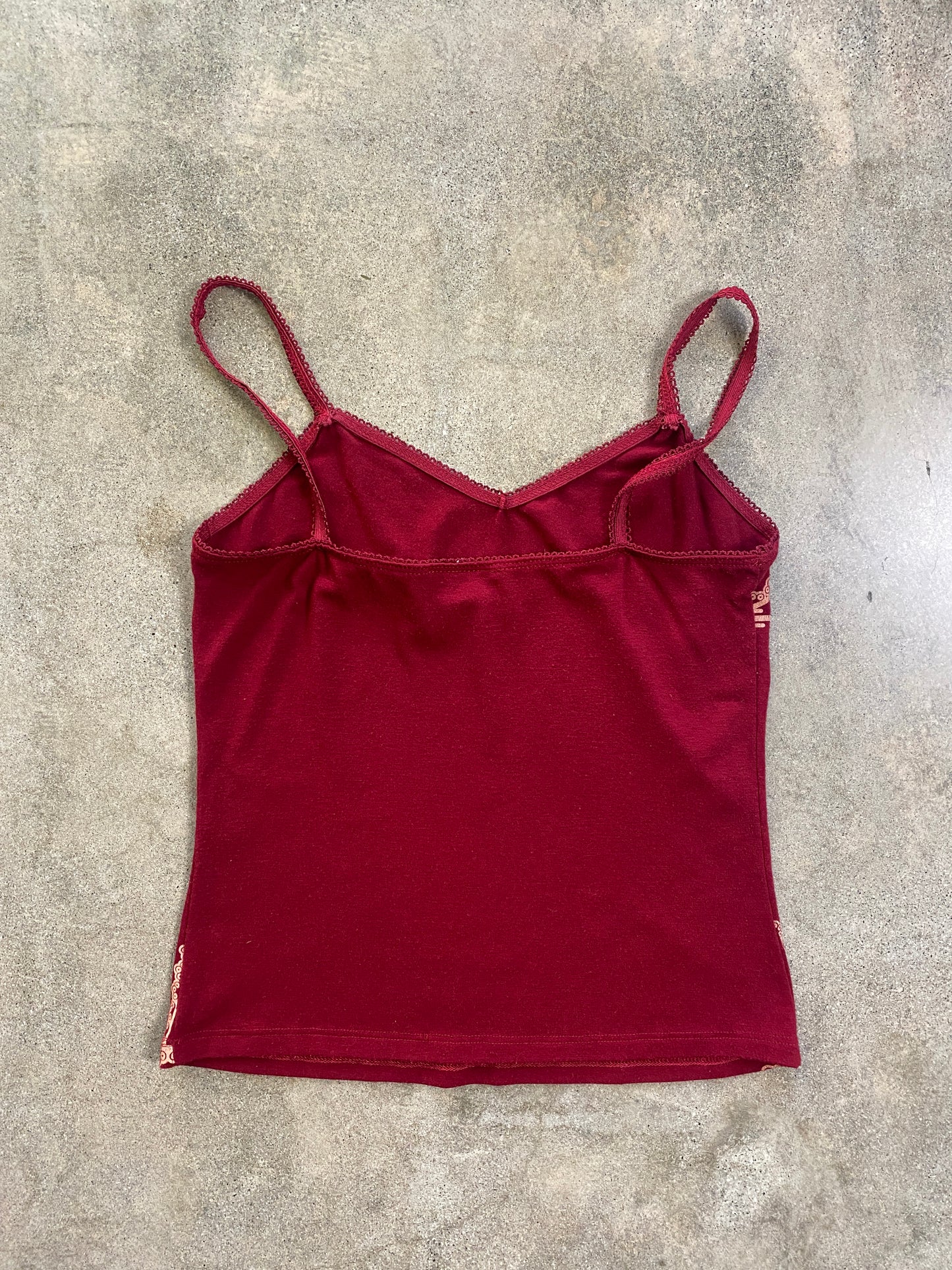00's Burgundy Corset Print Spaghetti Strap Tank Top