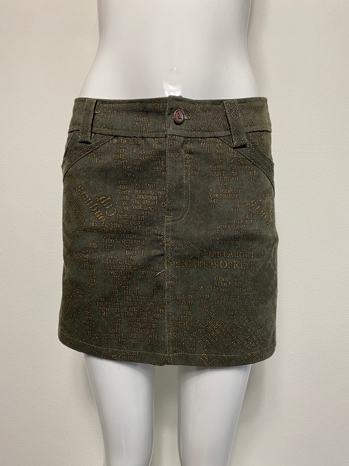 Olive Gold Print Mini Skirt