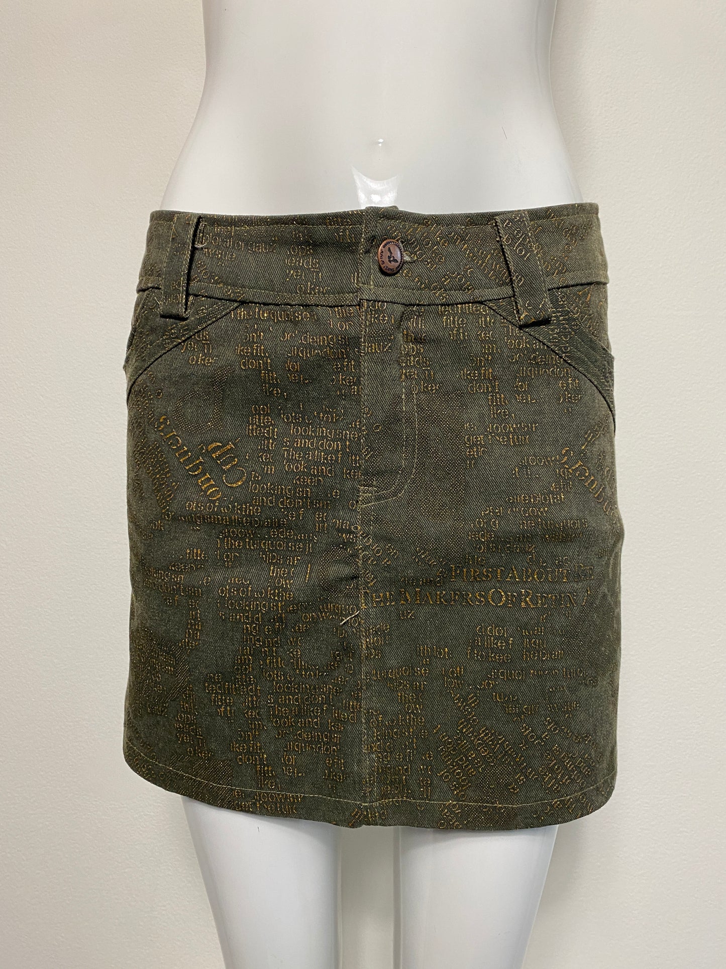 Olive Gold Print Mini Skirt