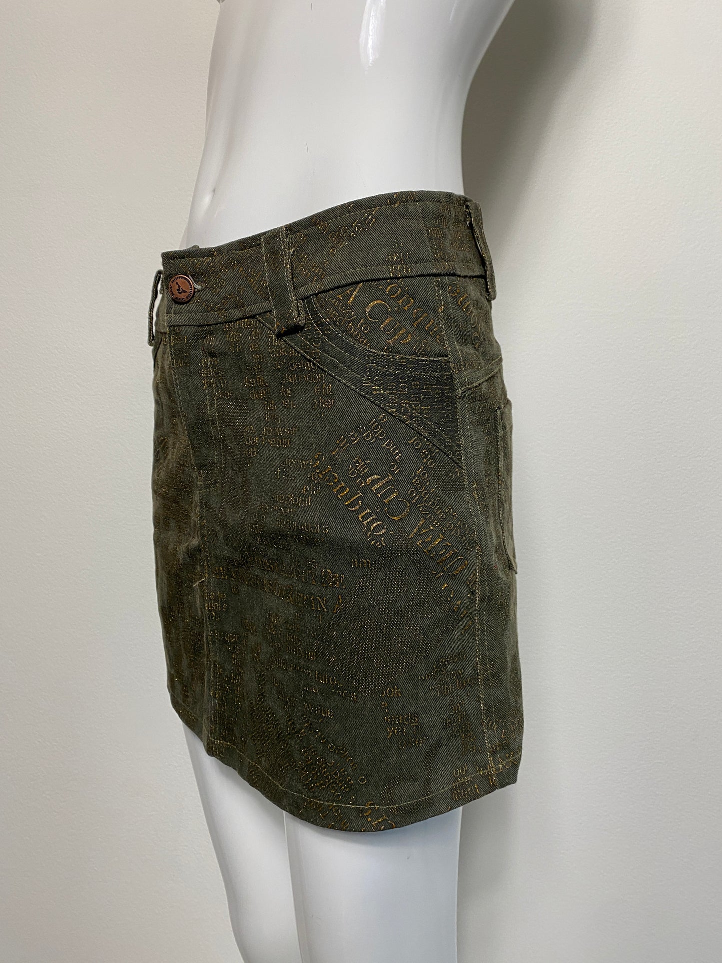 Olive Gold Print Mini Skirt