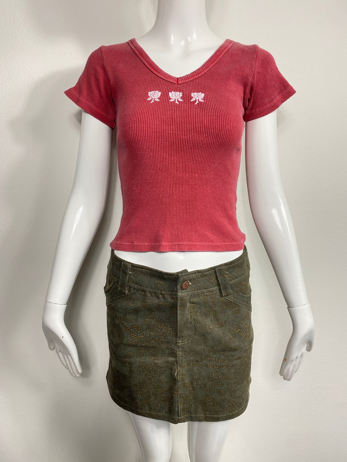 Olive Gold Print Mini Skirt