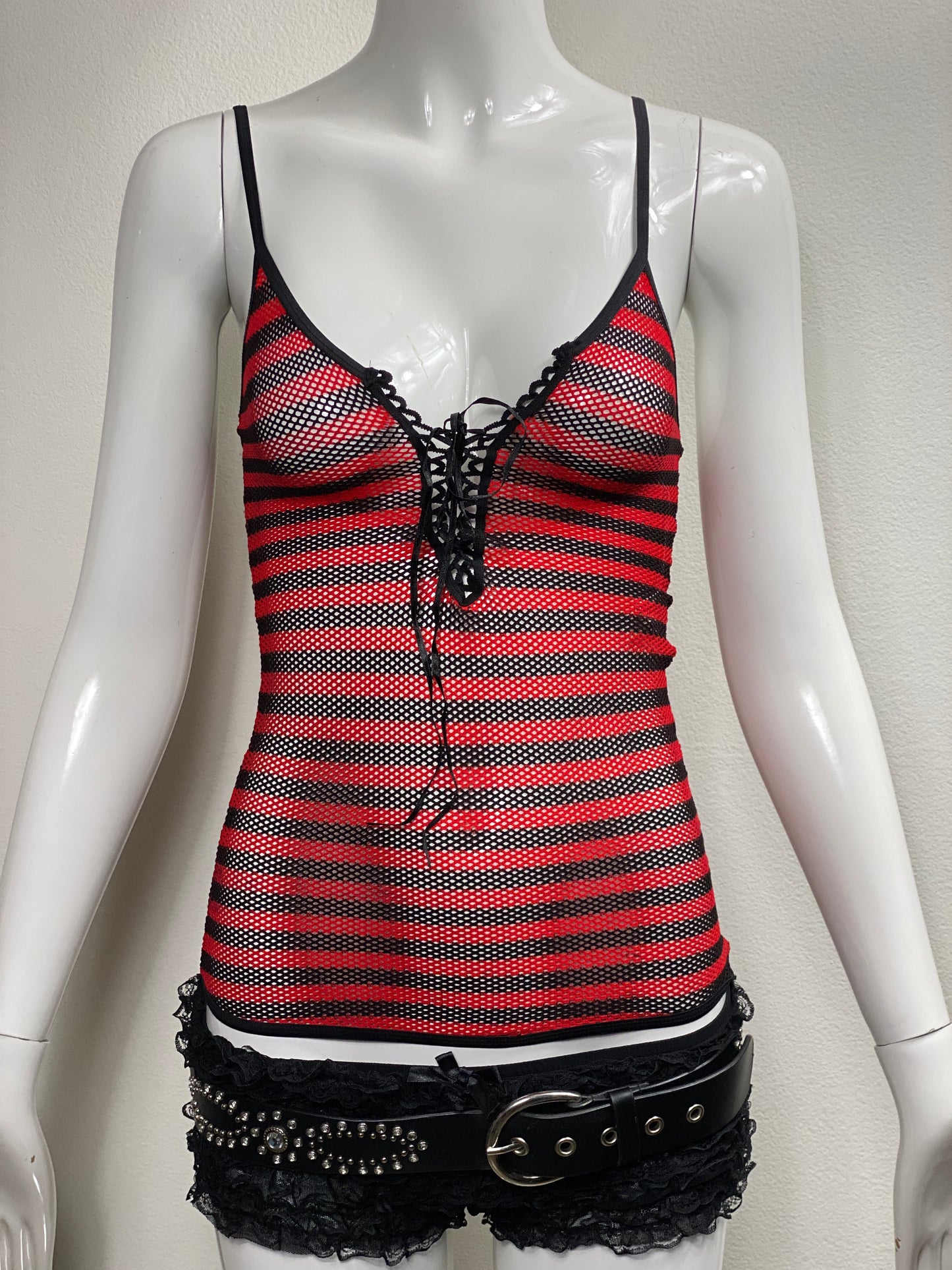Red Stripe Mesh Cami