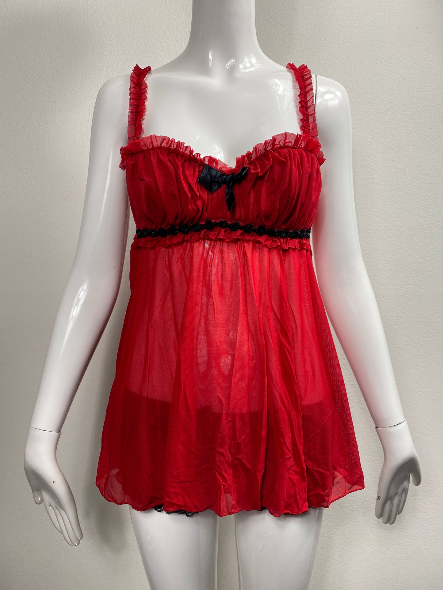 Frederick's Red Mesh Milkmaid Babydoll