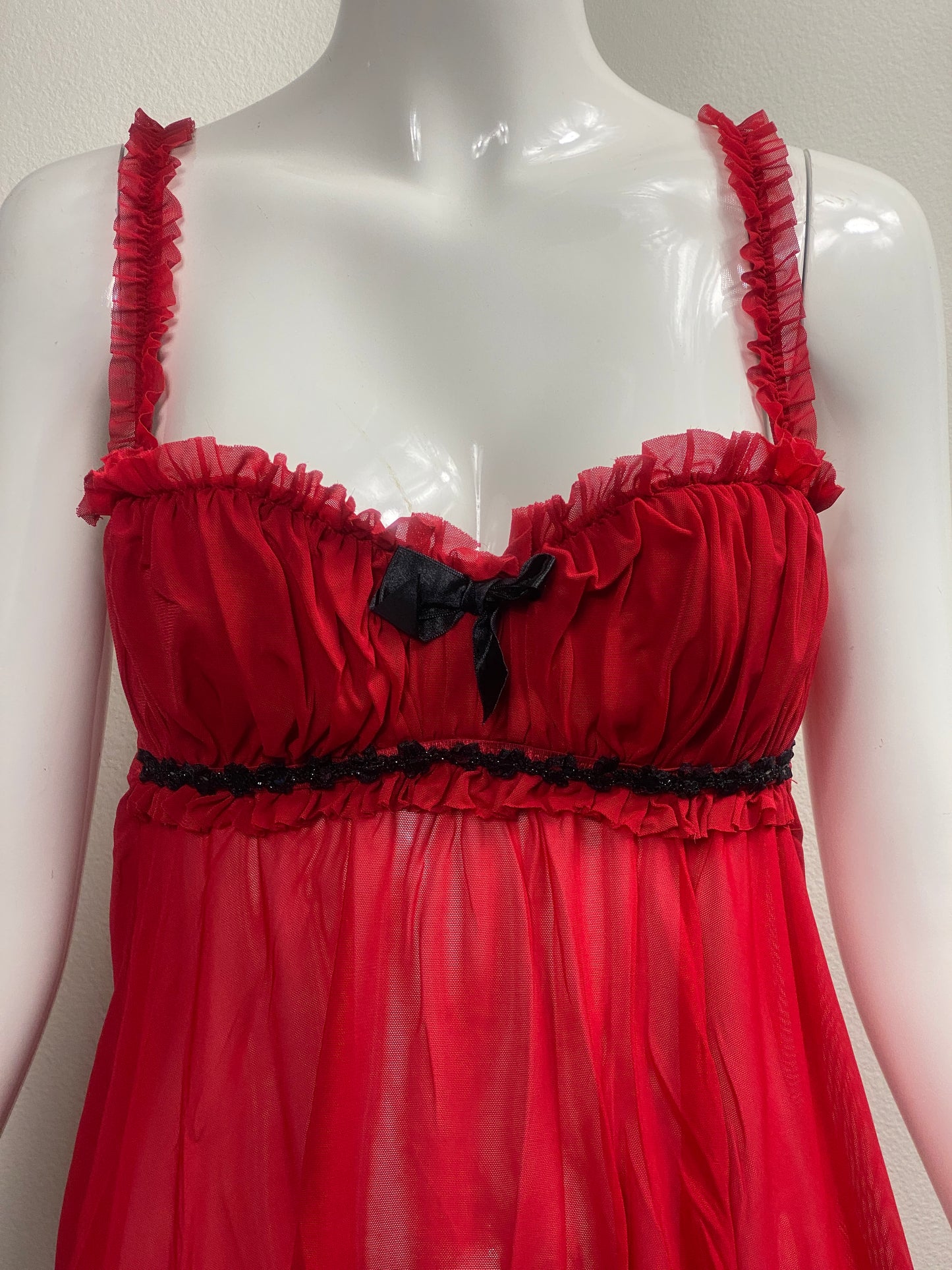 Frederick's Red Mesh Milkmaid Babydoll