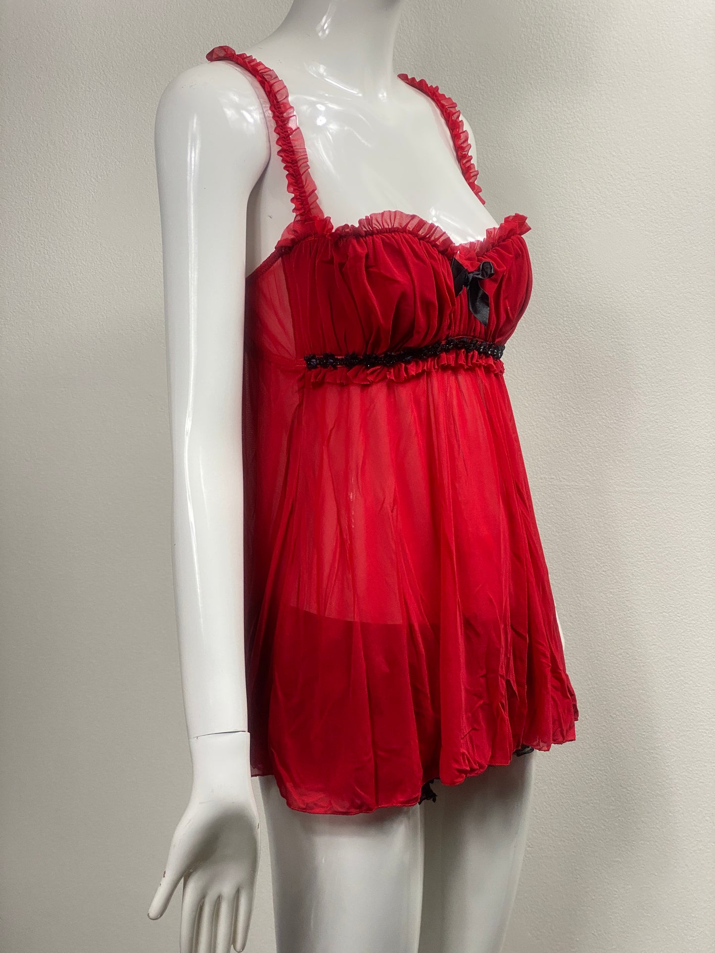 Frederick's Red Mesh Milkmaid Babydoll