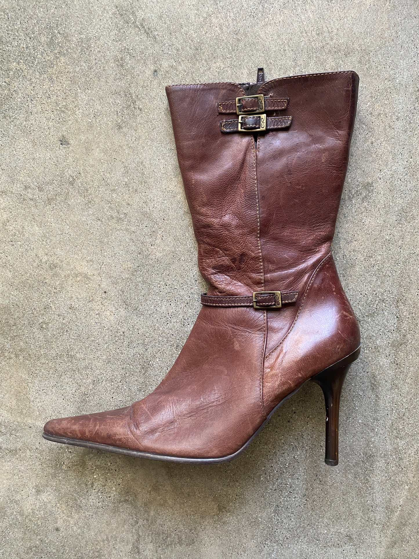 00's Distressed Tan Point Toe Booties