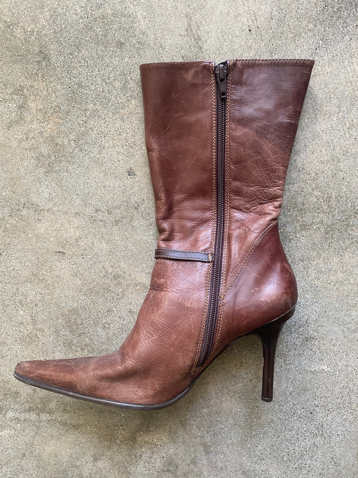 00's Distressed Tan Point Toe Booties