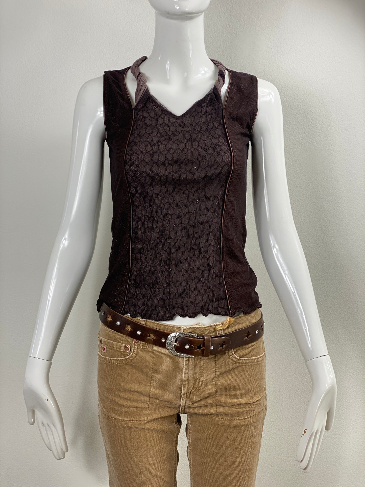 Deadstock Chocolate Funky Mesh Tank Top