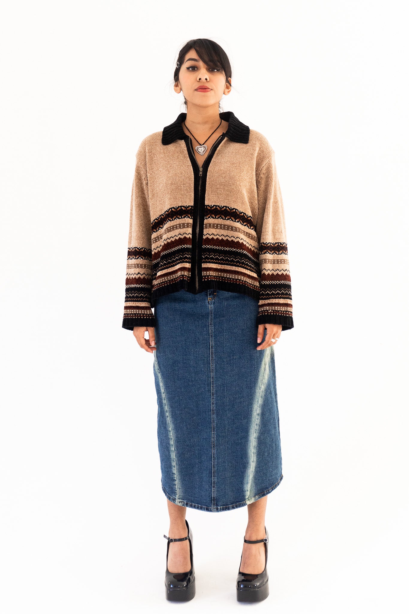 90's Zip Up Grandpa Cardigan