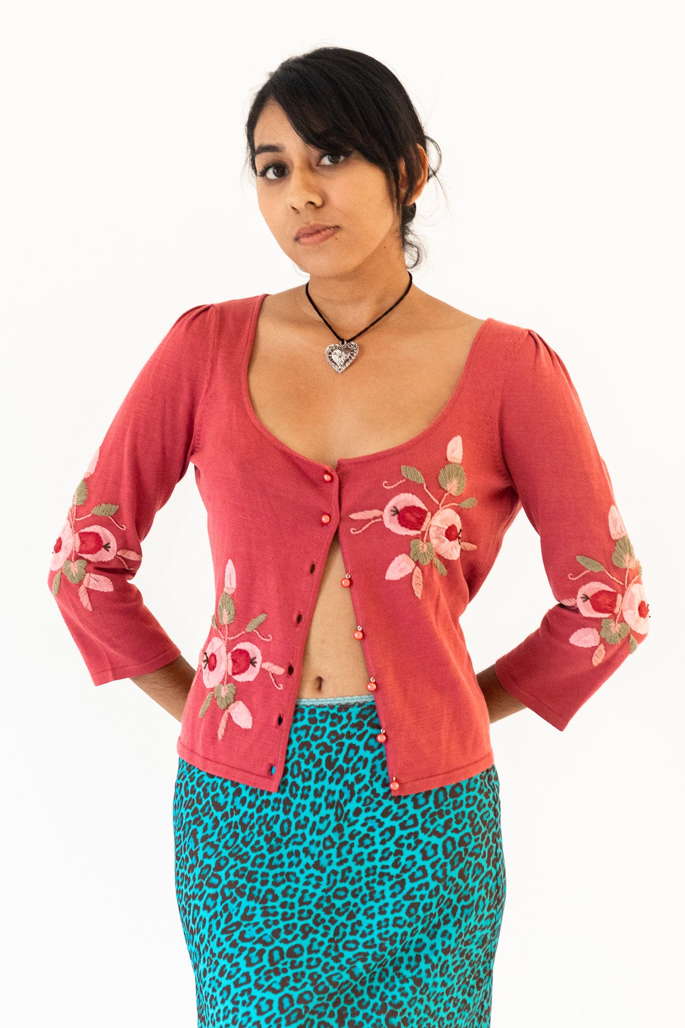 Betsey Johnson Embroidered Dusty Rose Cardigan