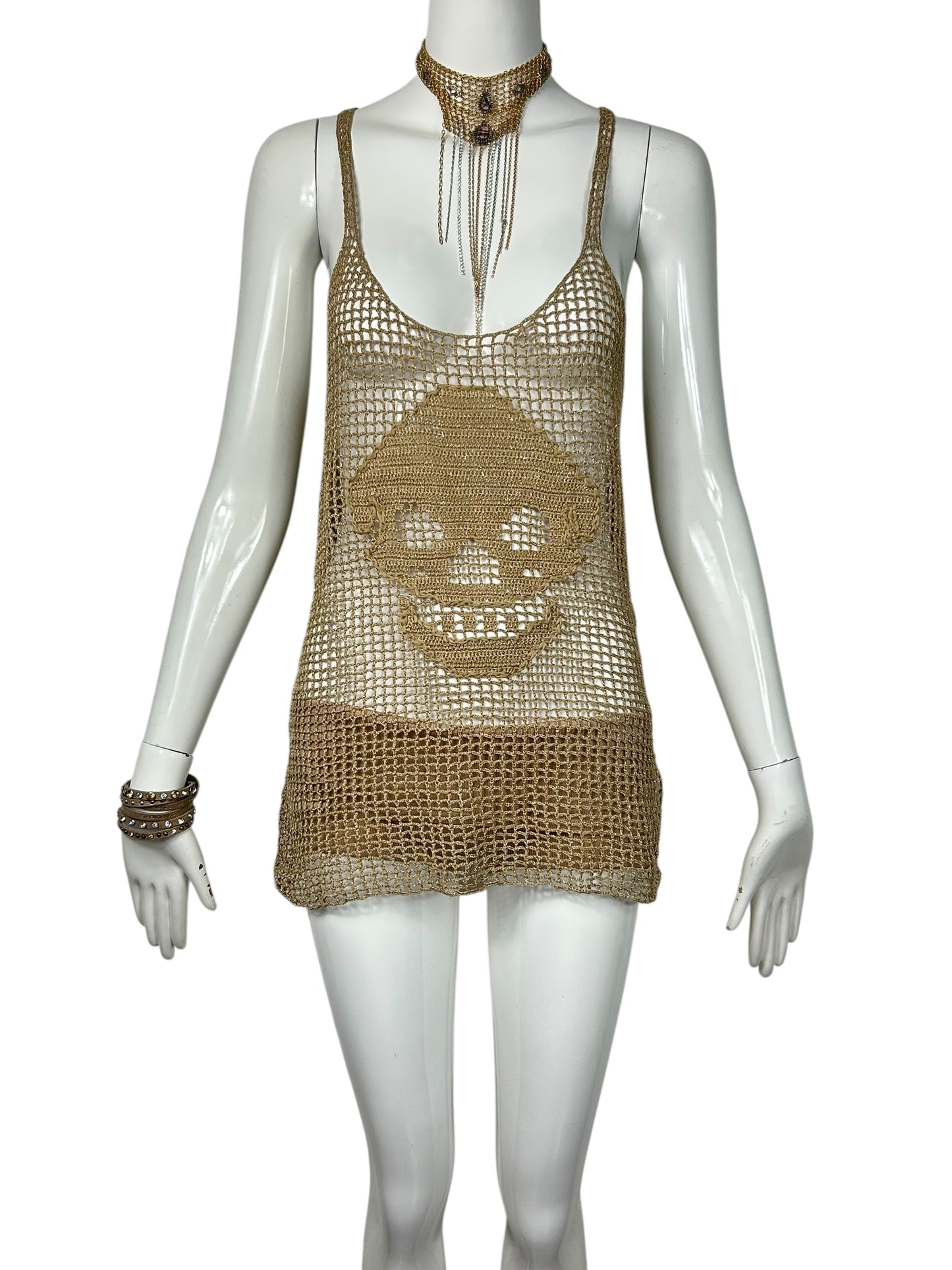 Gold Knit Skull Tank Top