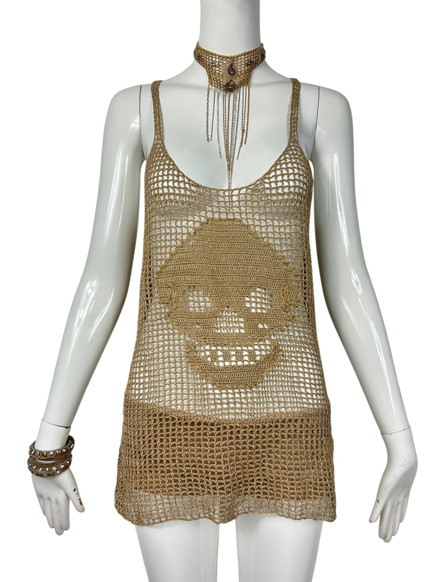 Gold Knit Skull Tank Top
