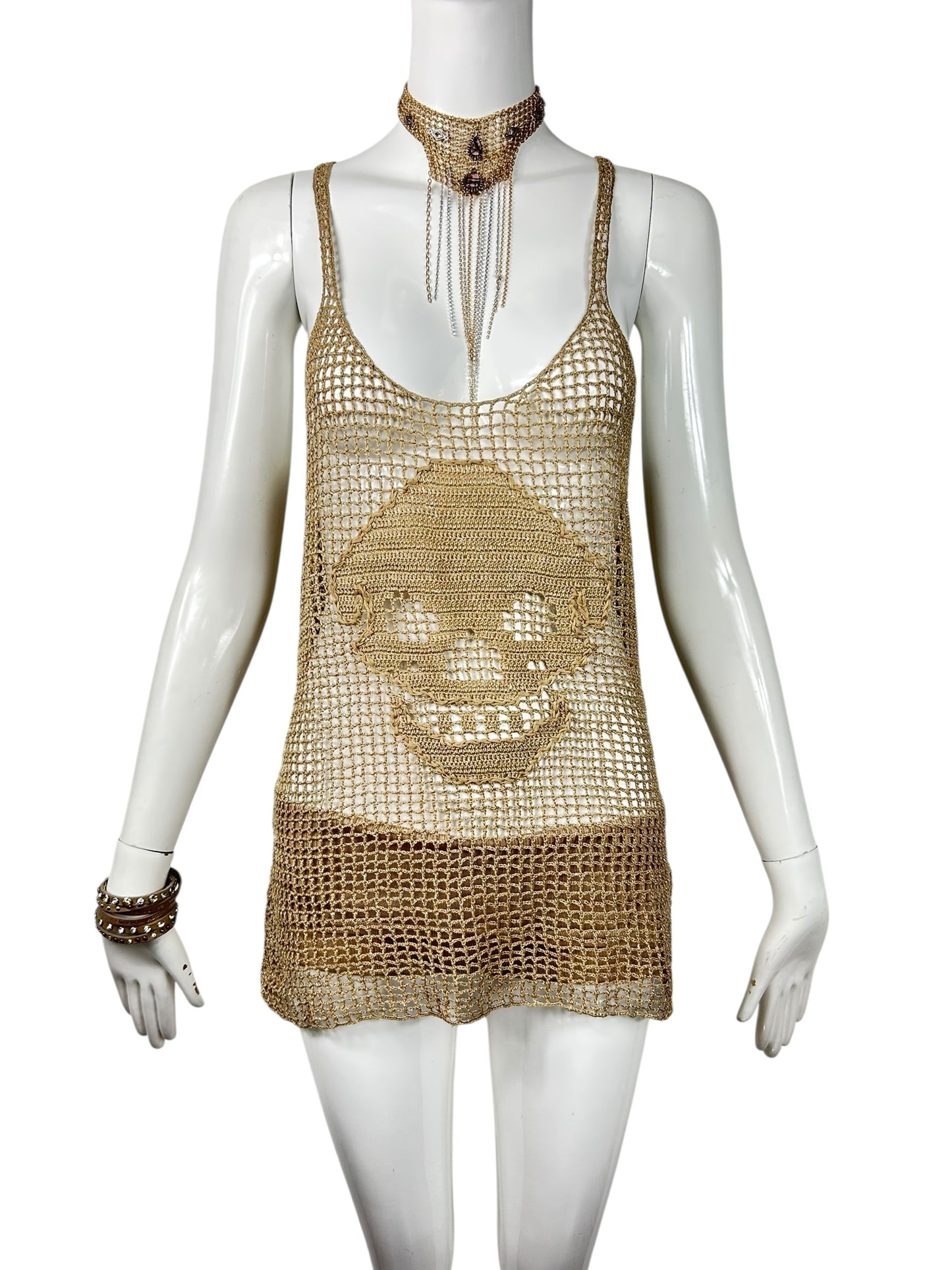Gold Knit Skull Tank Top