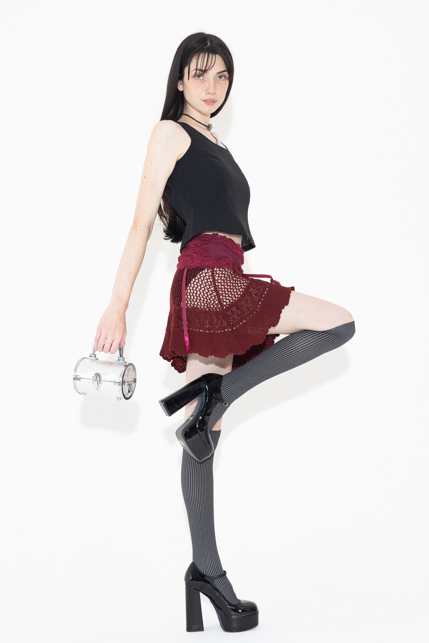 BURGUNDY KNIT MINI SKIRT