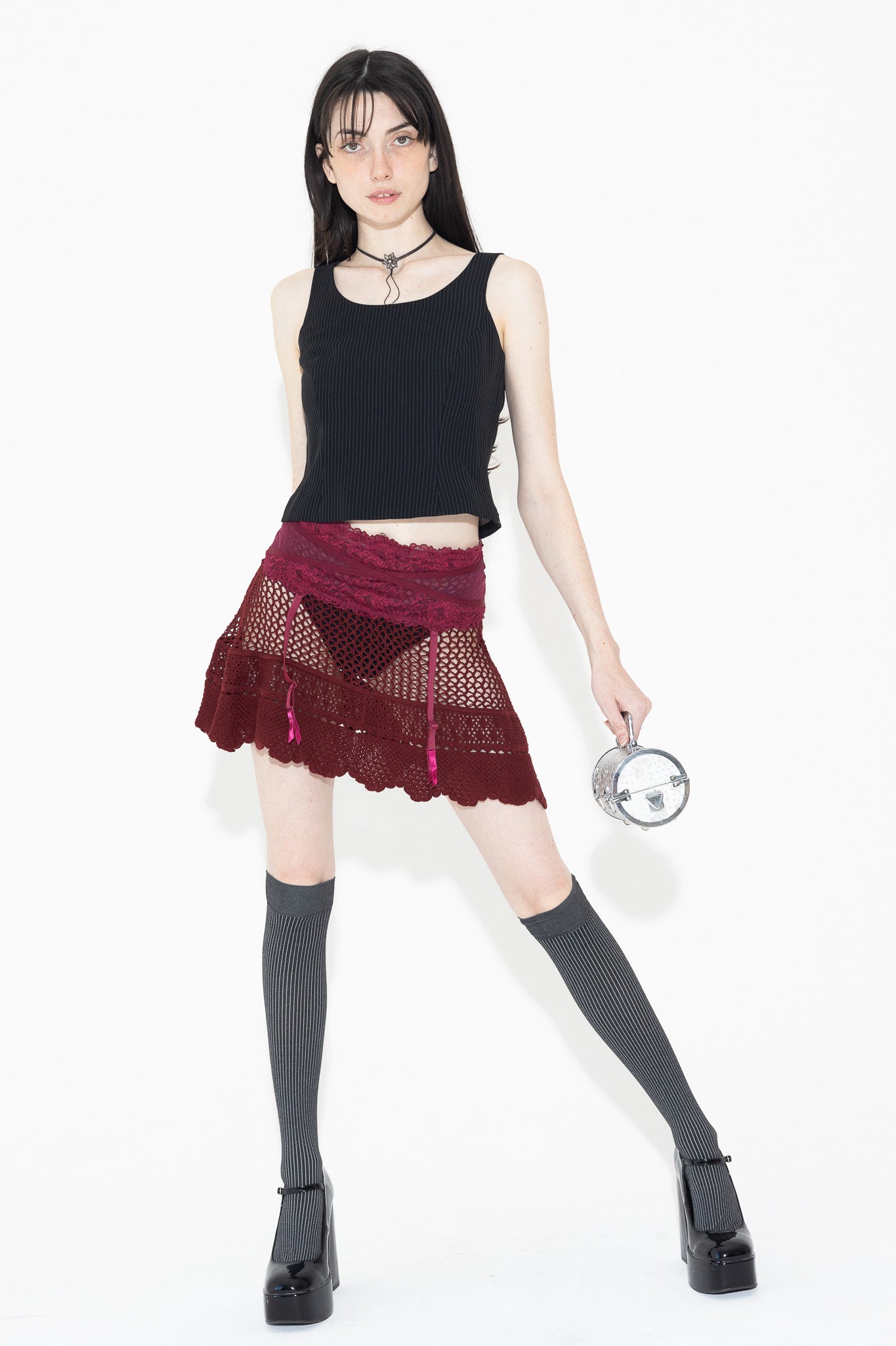 BURGUNDY KNIT MINI SKIRT
