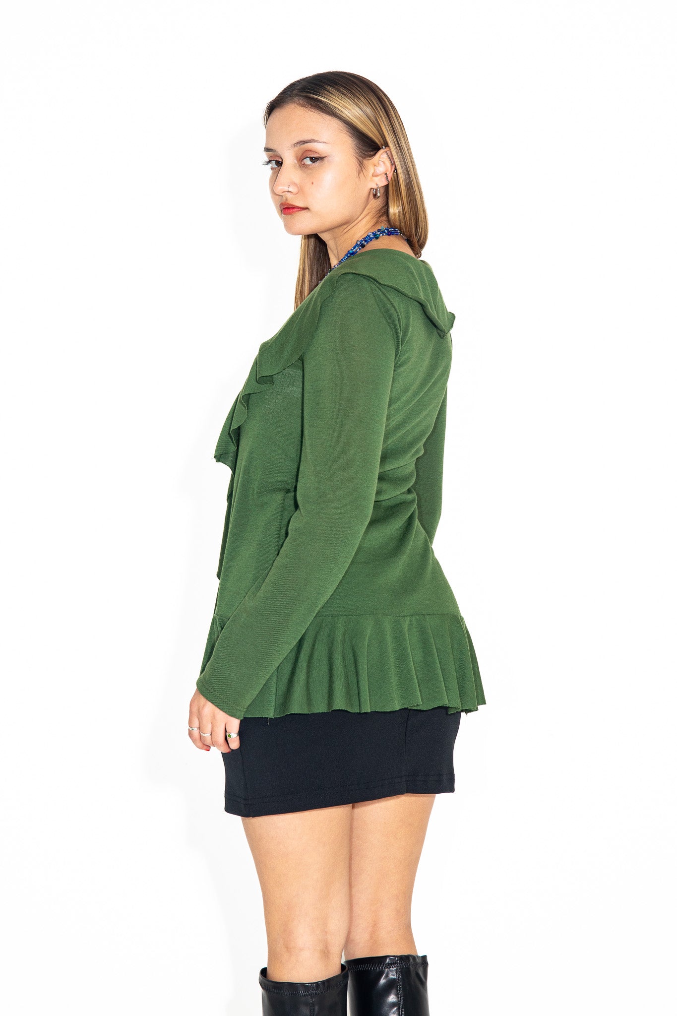 DEADSTOCK 00'S FOREST GREEN RUFFLE CARDIGAN