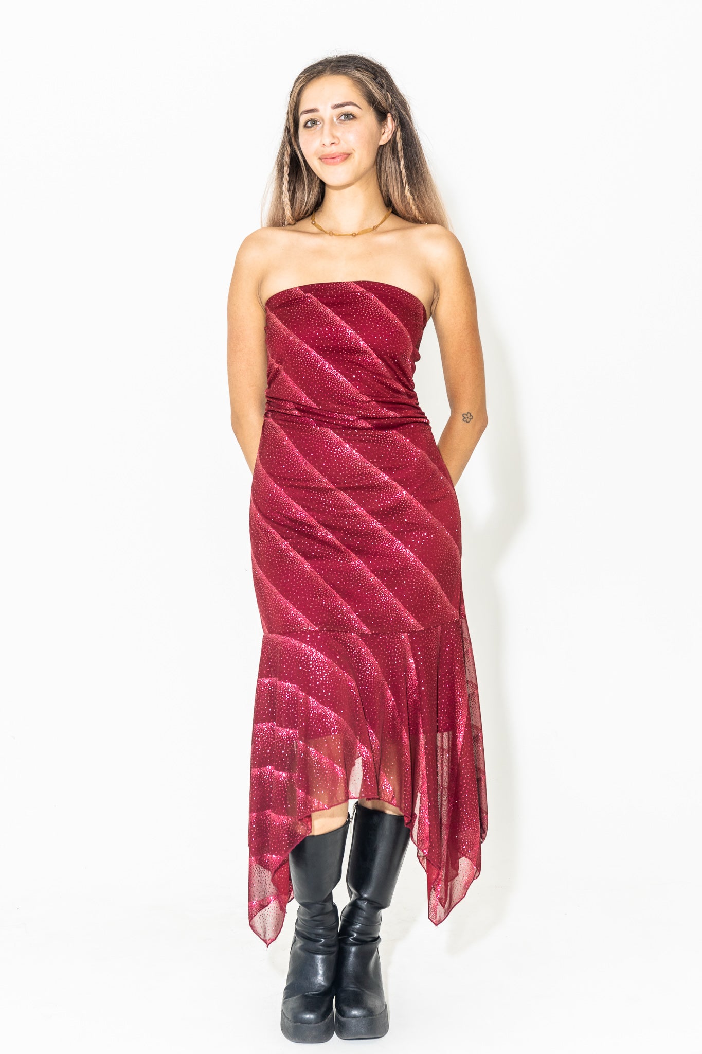 Y2K BURGUNDY GLITTER FAIRY GOWN