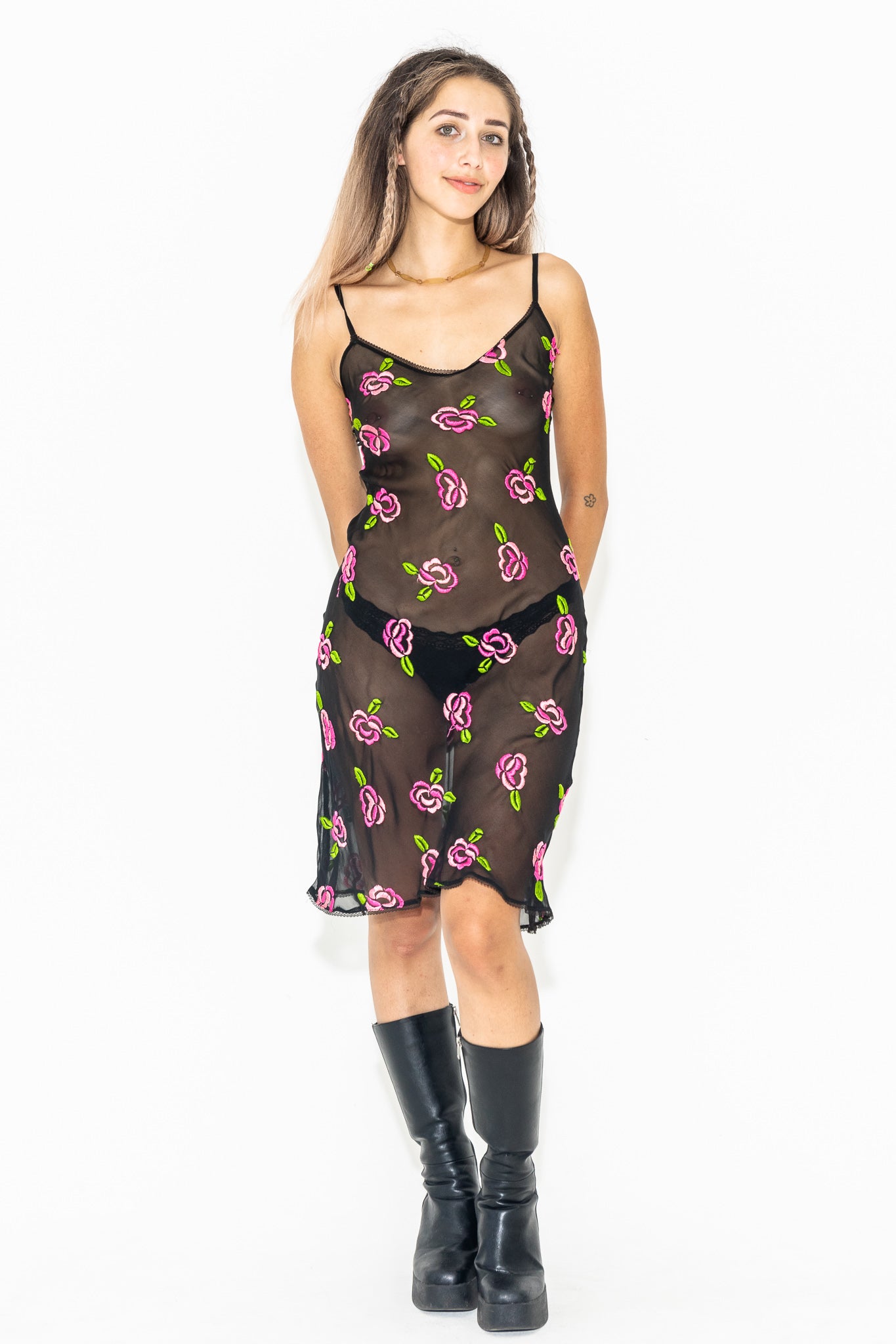 90'S BETSEY JOHNSON SHEER FLORAL MIDI SLIP DRESS