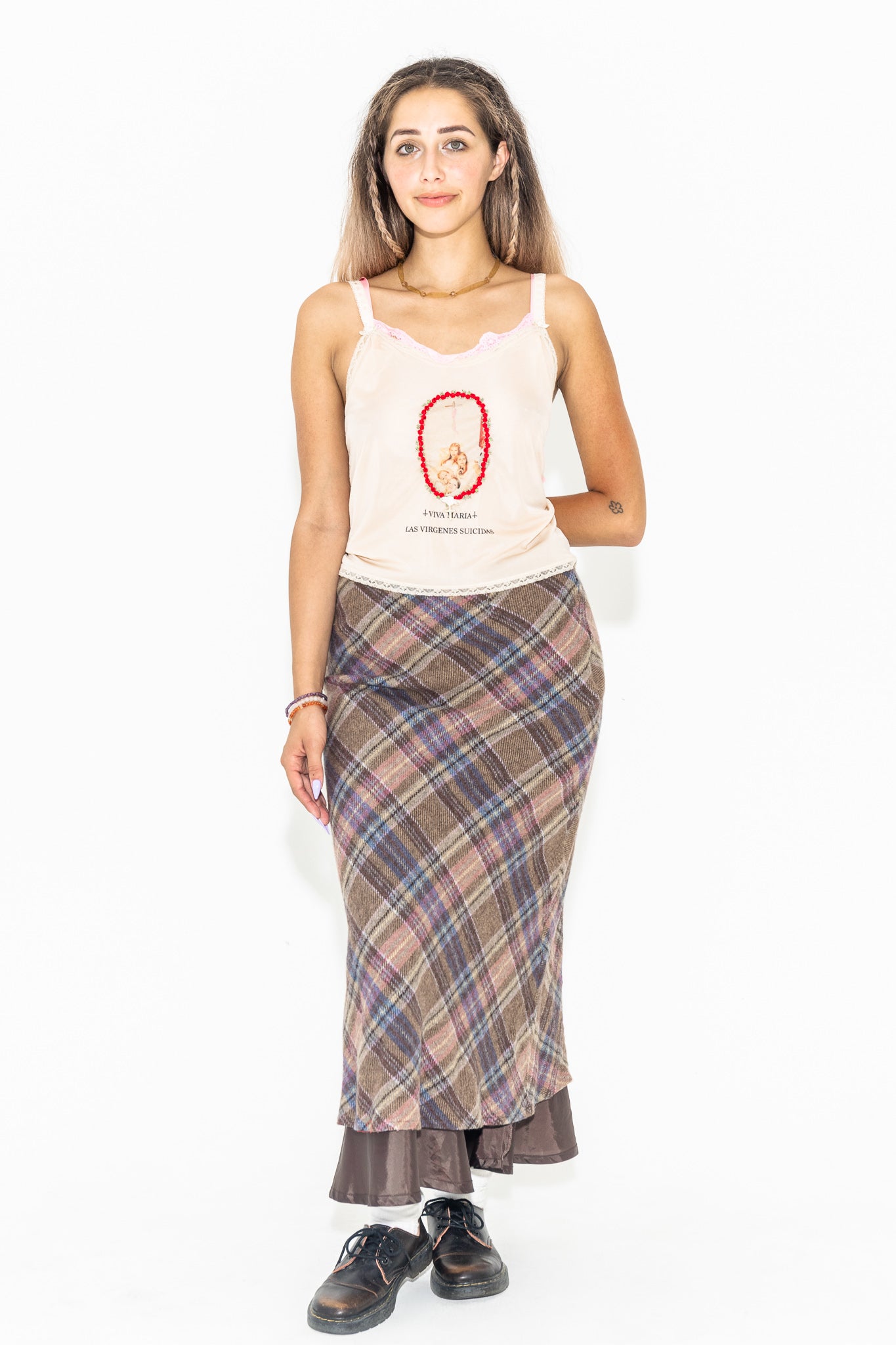 90's PLAID GRUNGE MAXI SKIRT