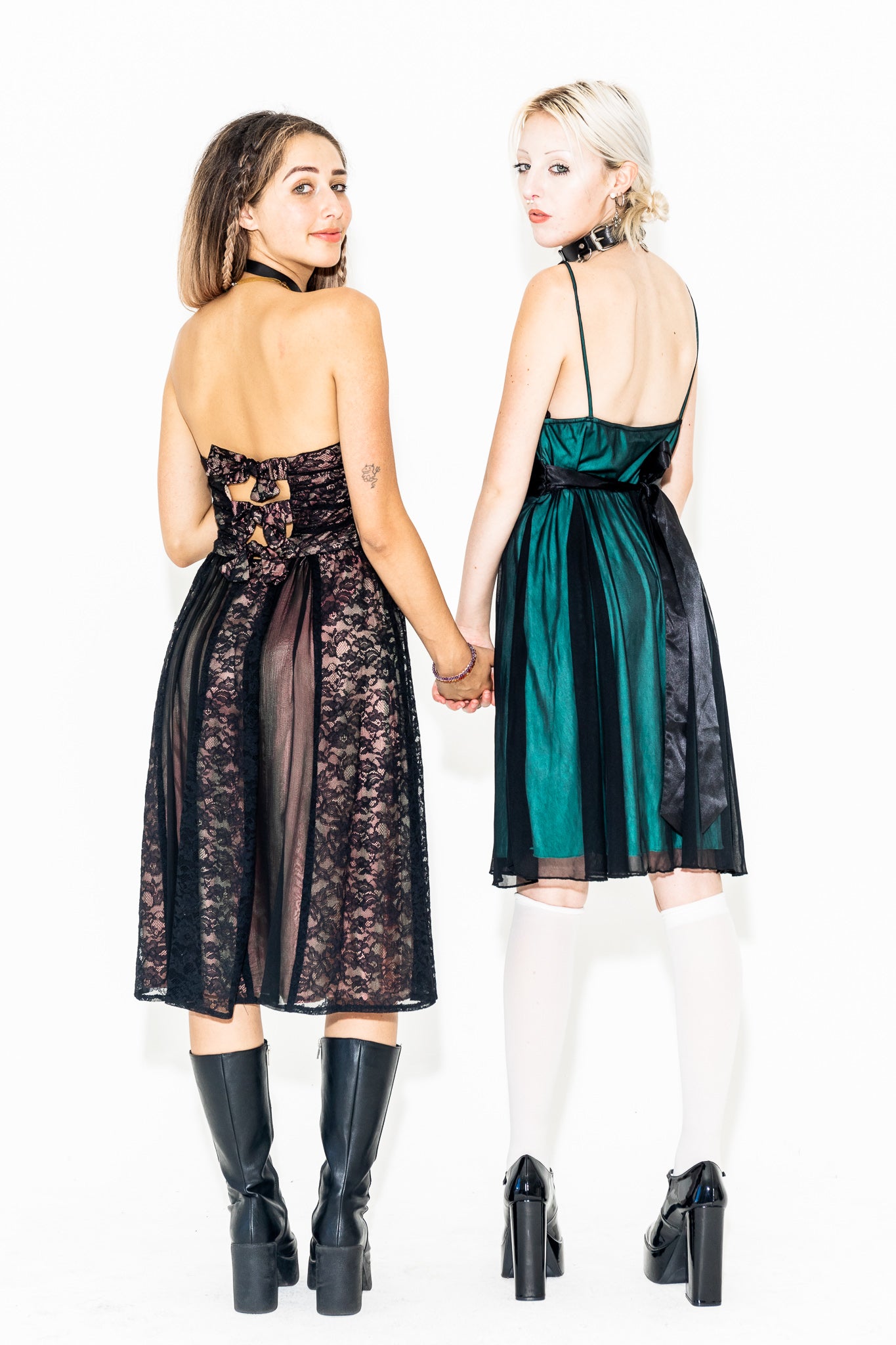 90'S BLACK GREEN MESH MIDI DRESS