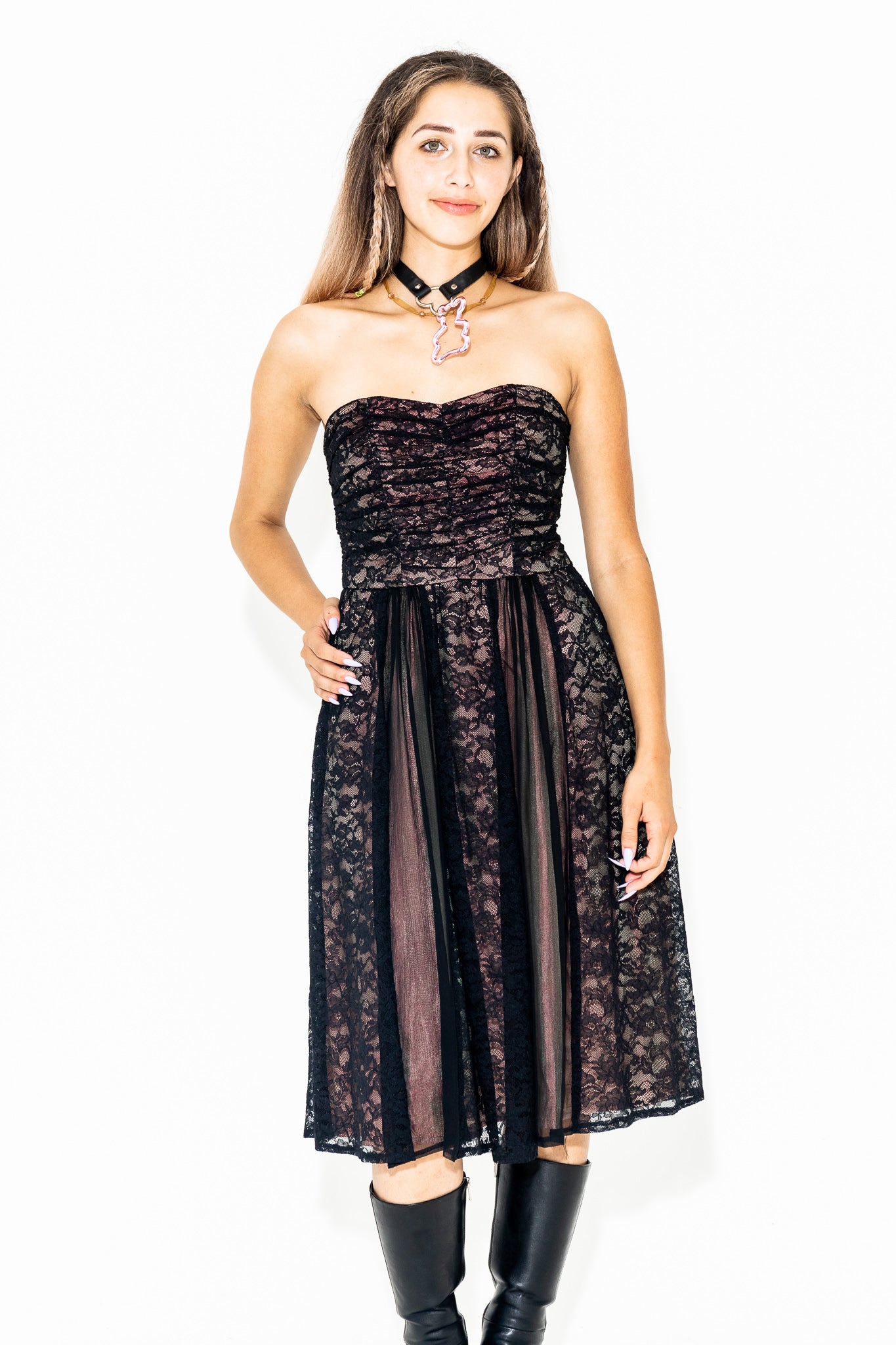 90's NANETTE LEPORE IRIDESCENT BLACK LACE DRESS