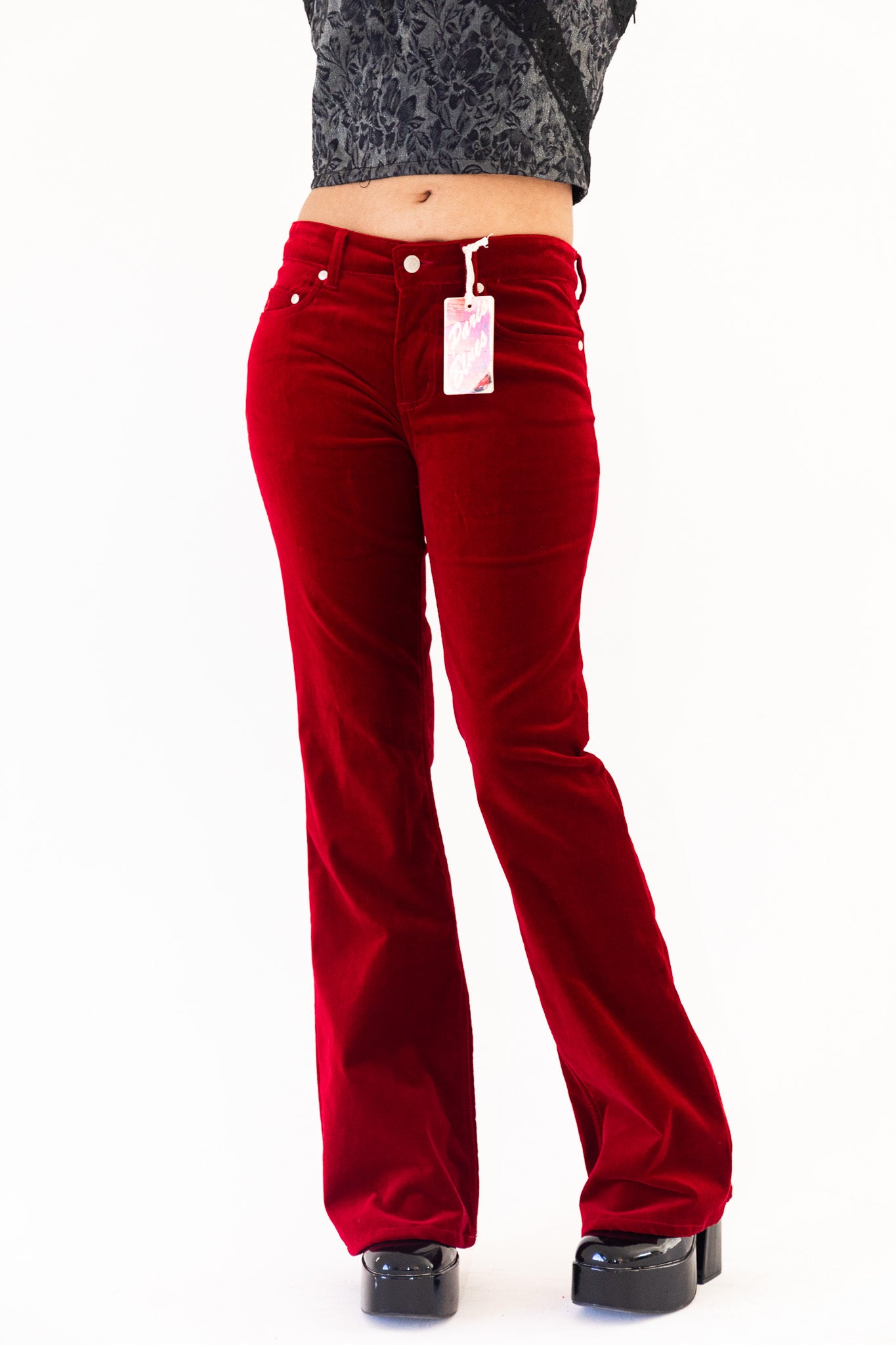DEADSTOCK 90'S PARIS BLUES DARK RED VELVET FLARES