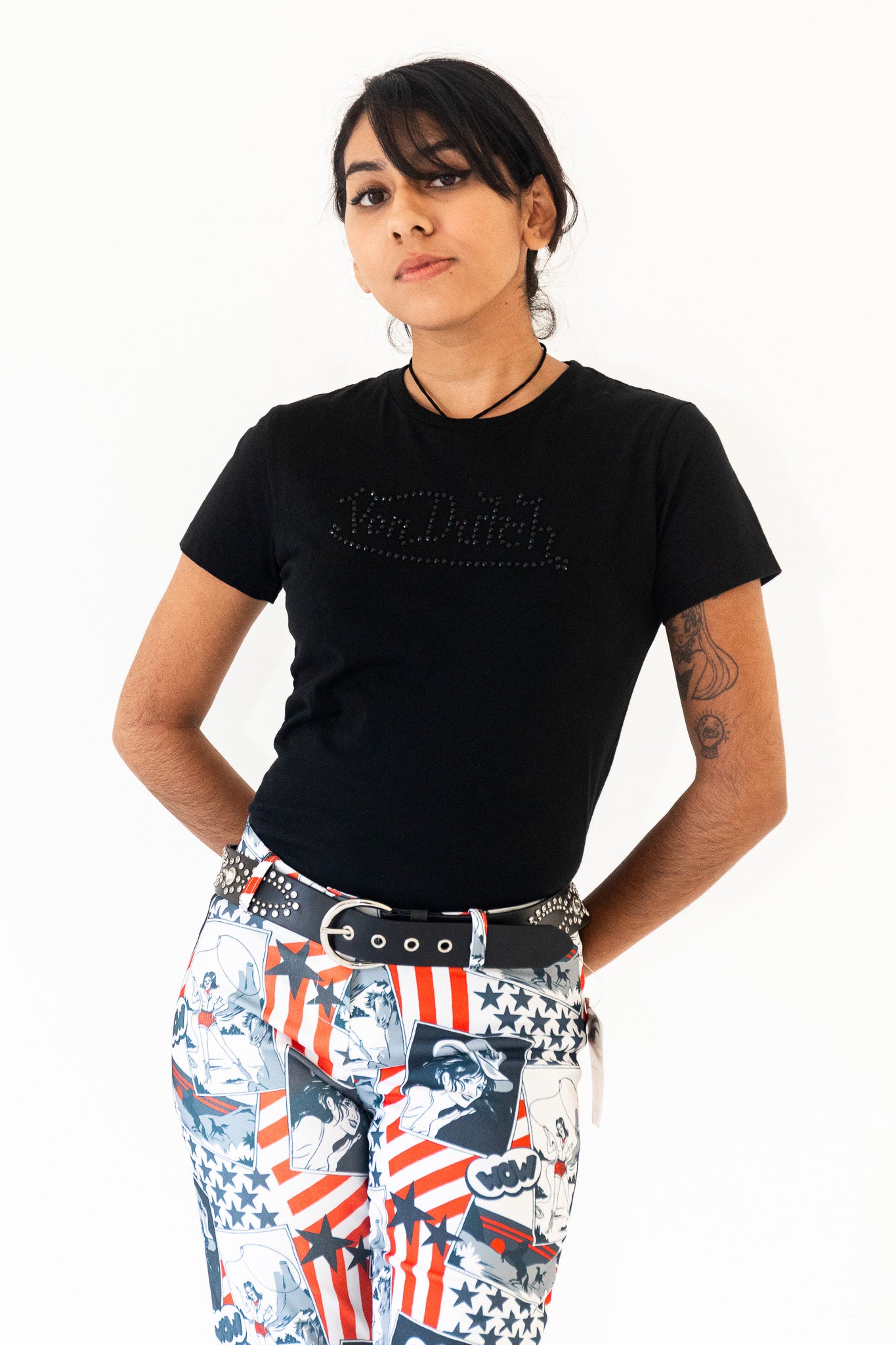 DEADSTOCK Y2K VON DUTCH BLACK RHINESTONE LOGO TEE