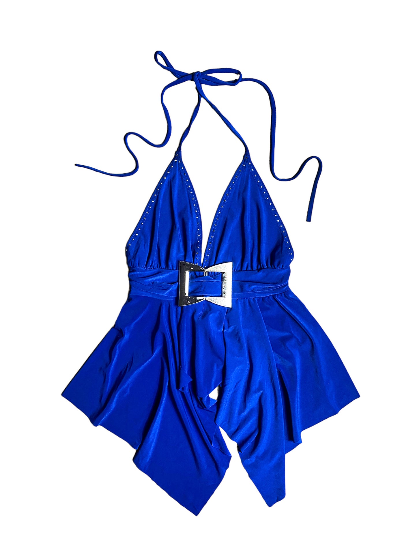 DEADSTOCK Y2K BLUE ASYMMETRIC HALTER TOP