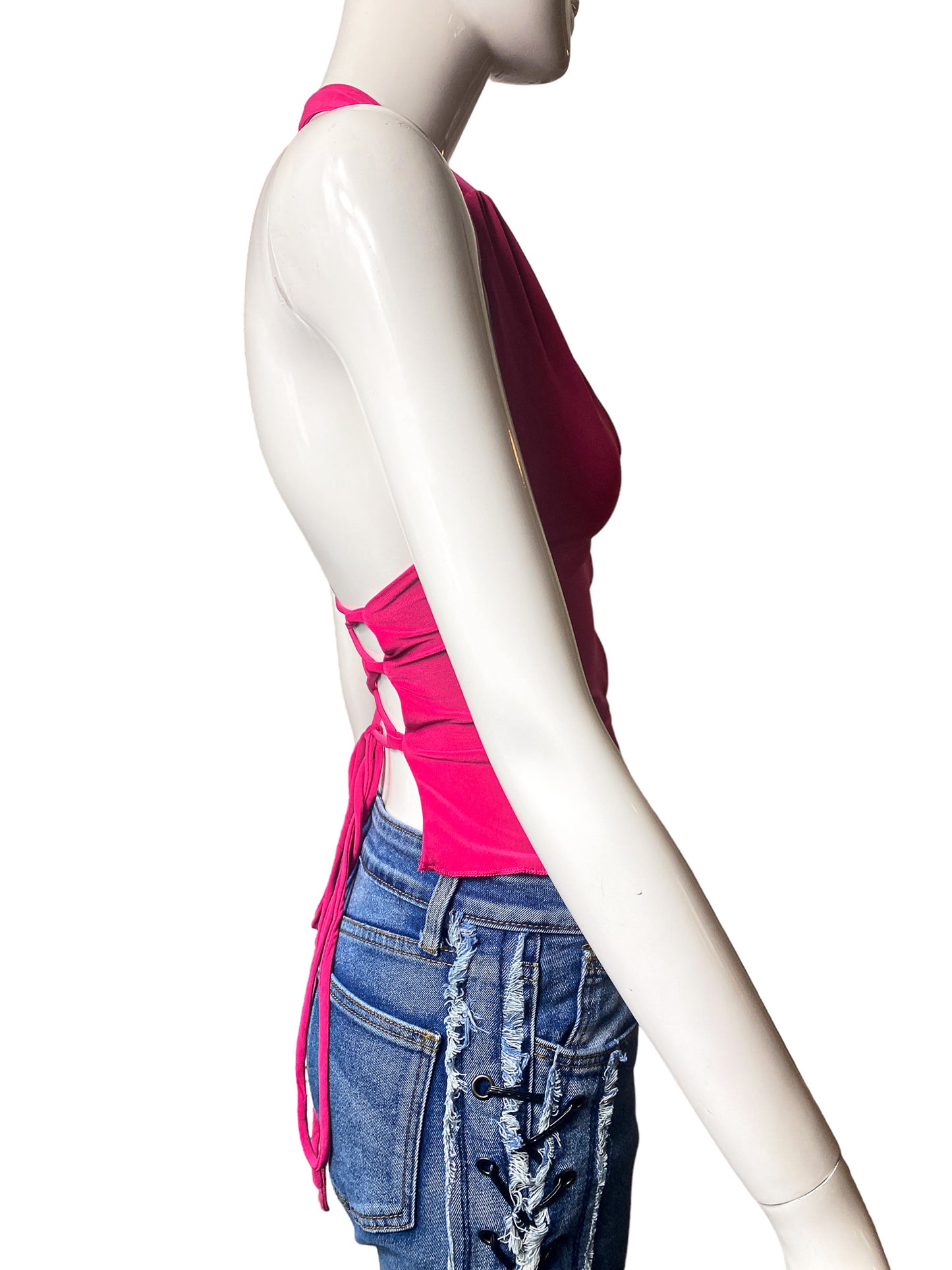 DEADSTOCK Y2K HOT PINK HALTER TOP