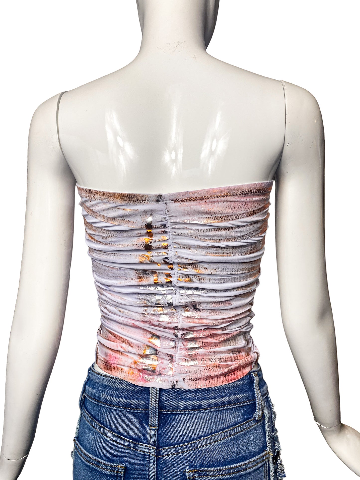 DEADSTOCK Y2K METALLIC RUFFLE TUBE TOP