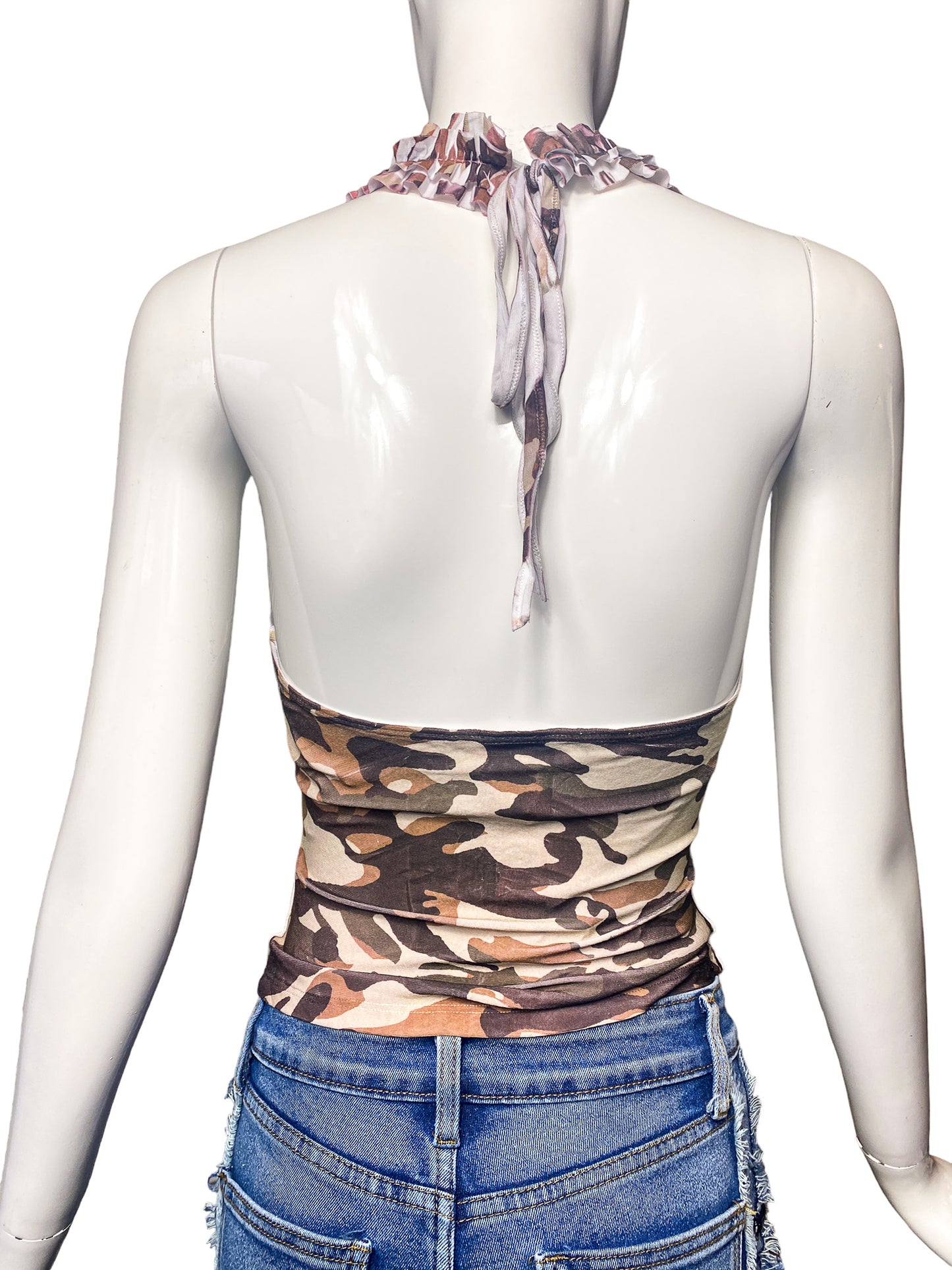 DEADSTOCK Y2K ARMY RUFFLE HALTER TOP