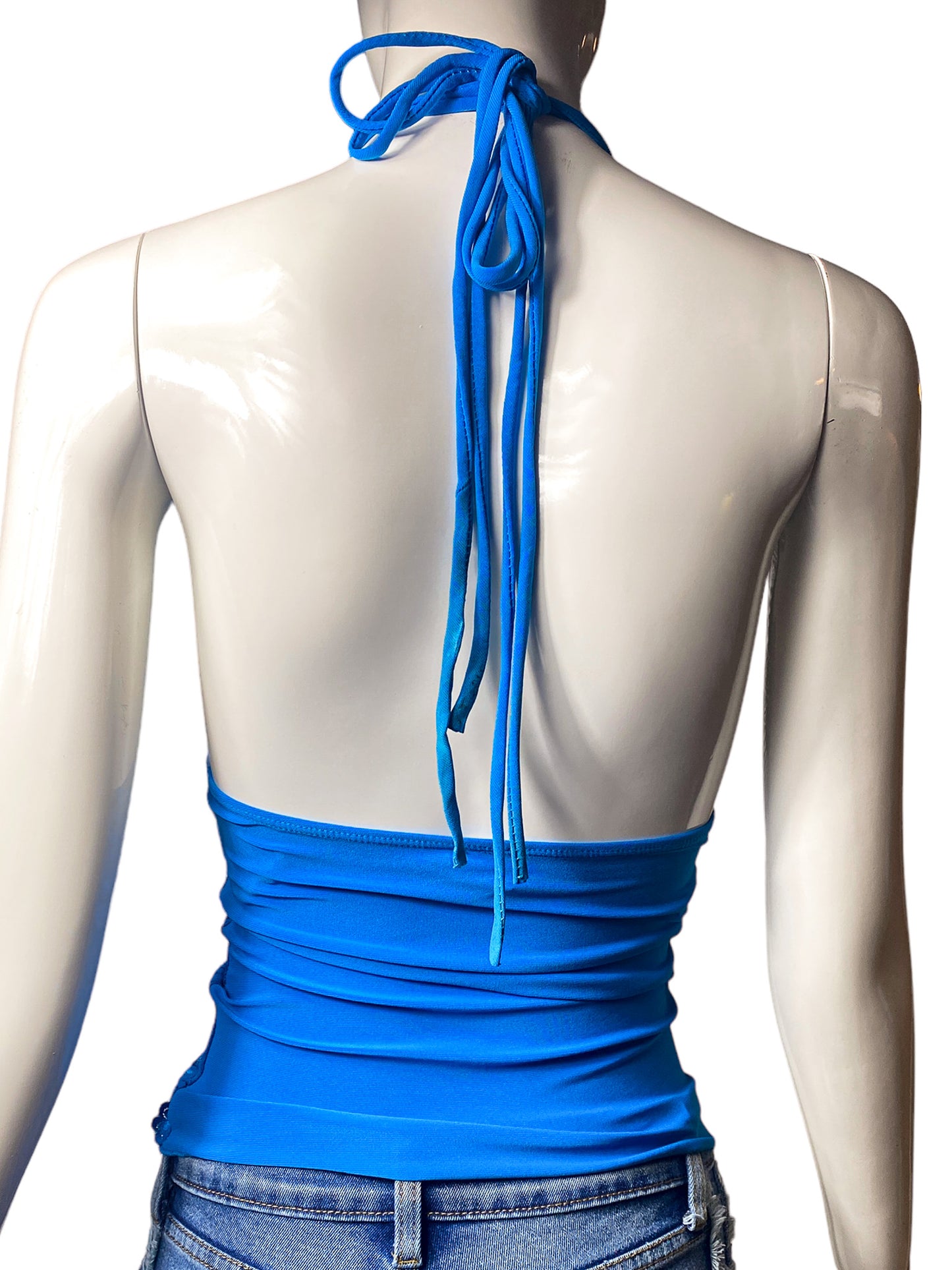 DEADSTOCK Y2K BLUE LACE HALTER TOP