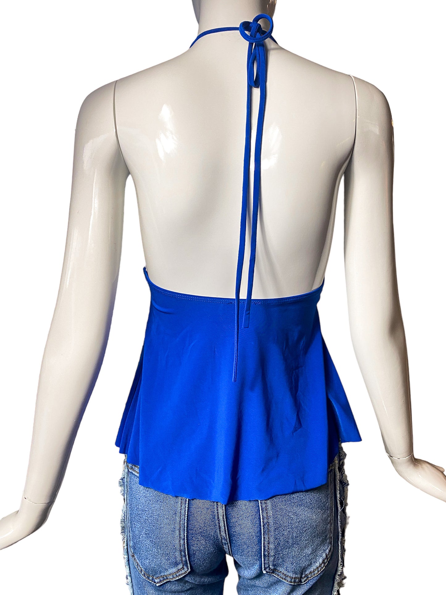 DEADSTOCK Y2K BLUE ASYMMETRIC HALTER TOP