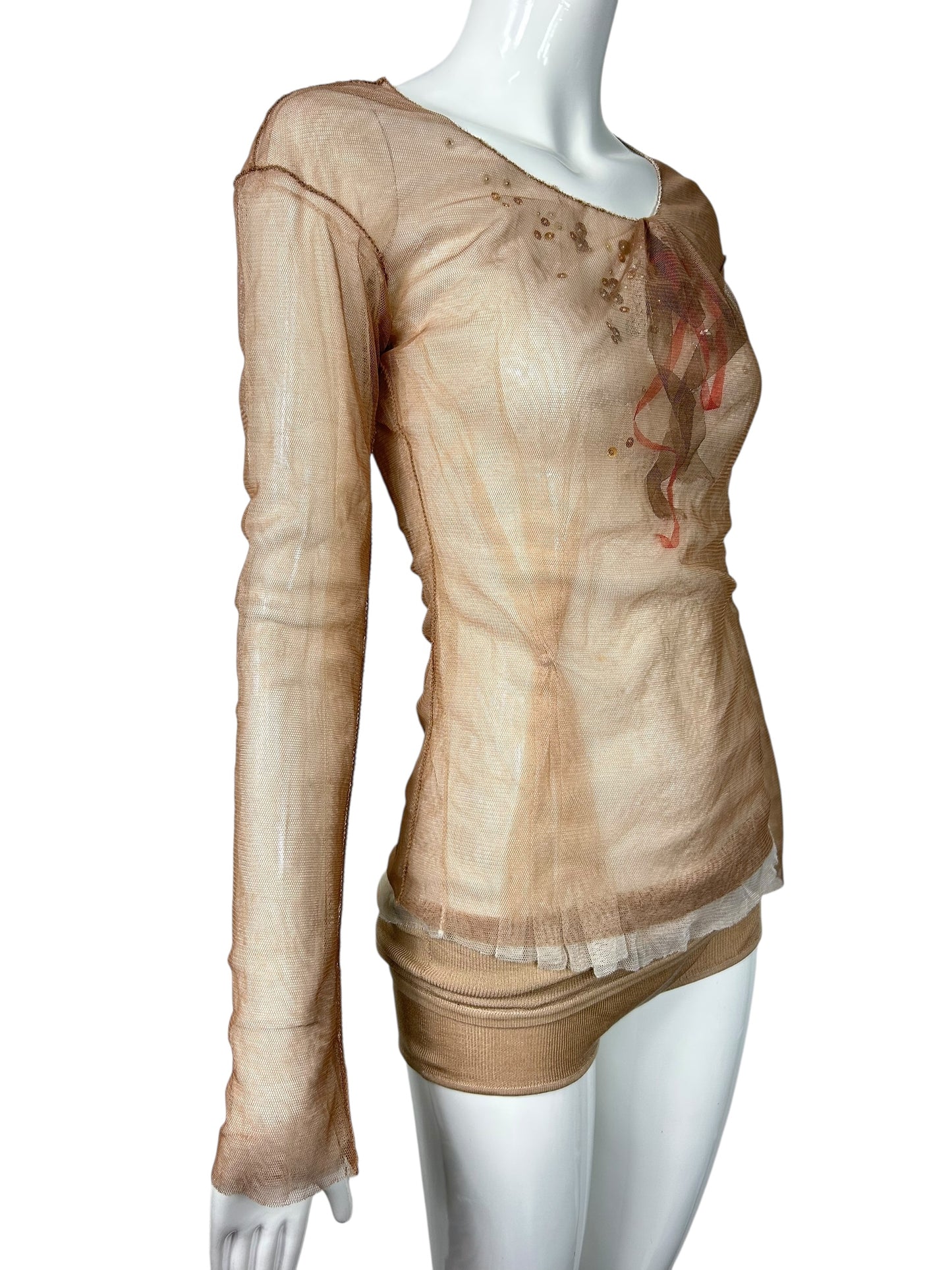Nude Mesh Layered Long Sleeve