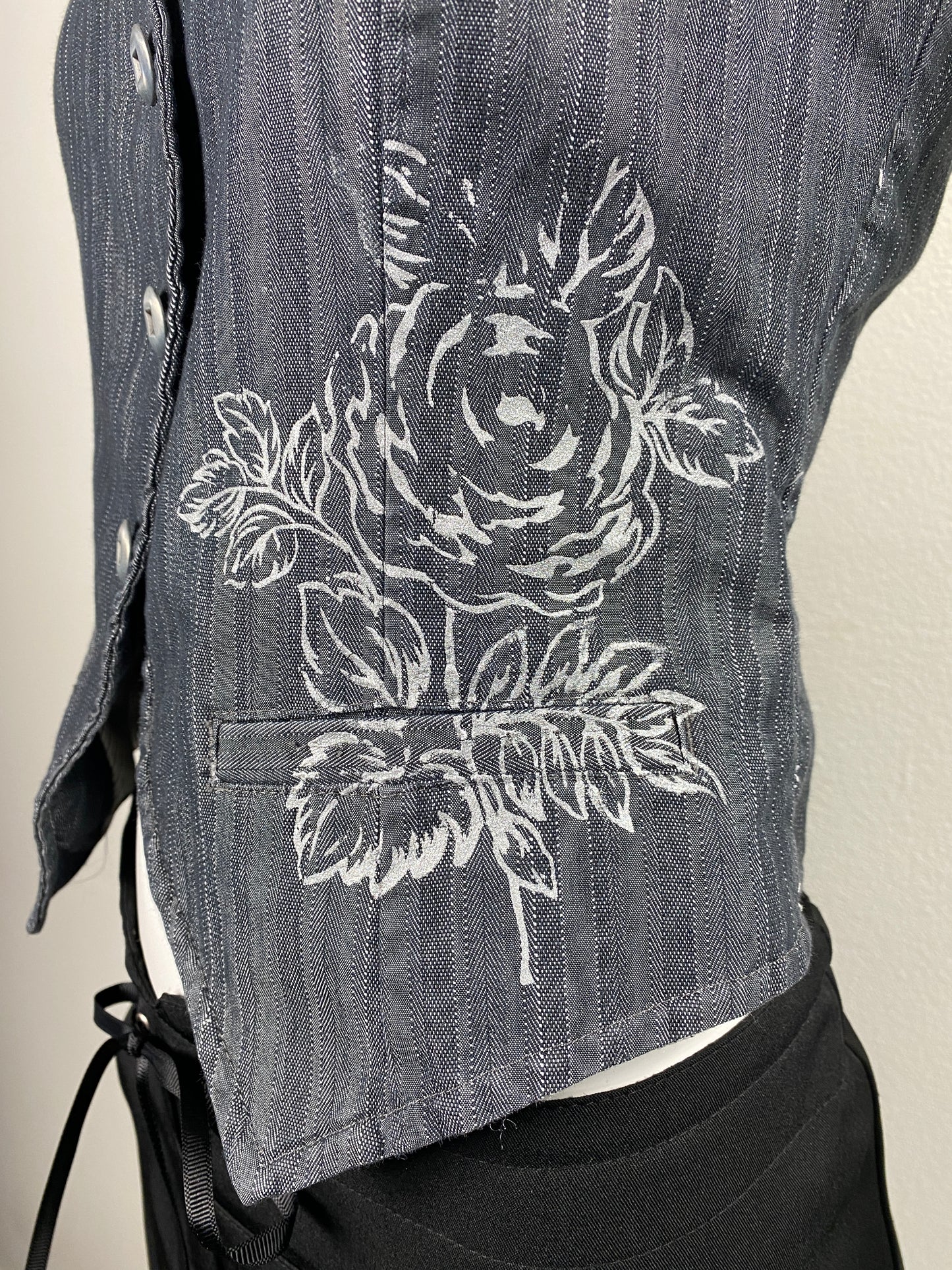 Pinstripe Rose Print Vest